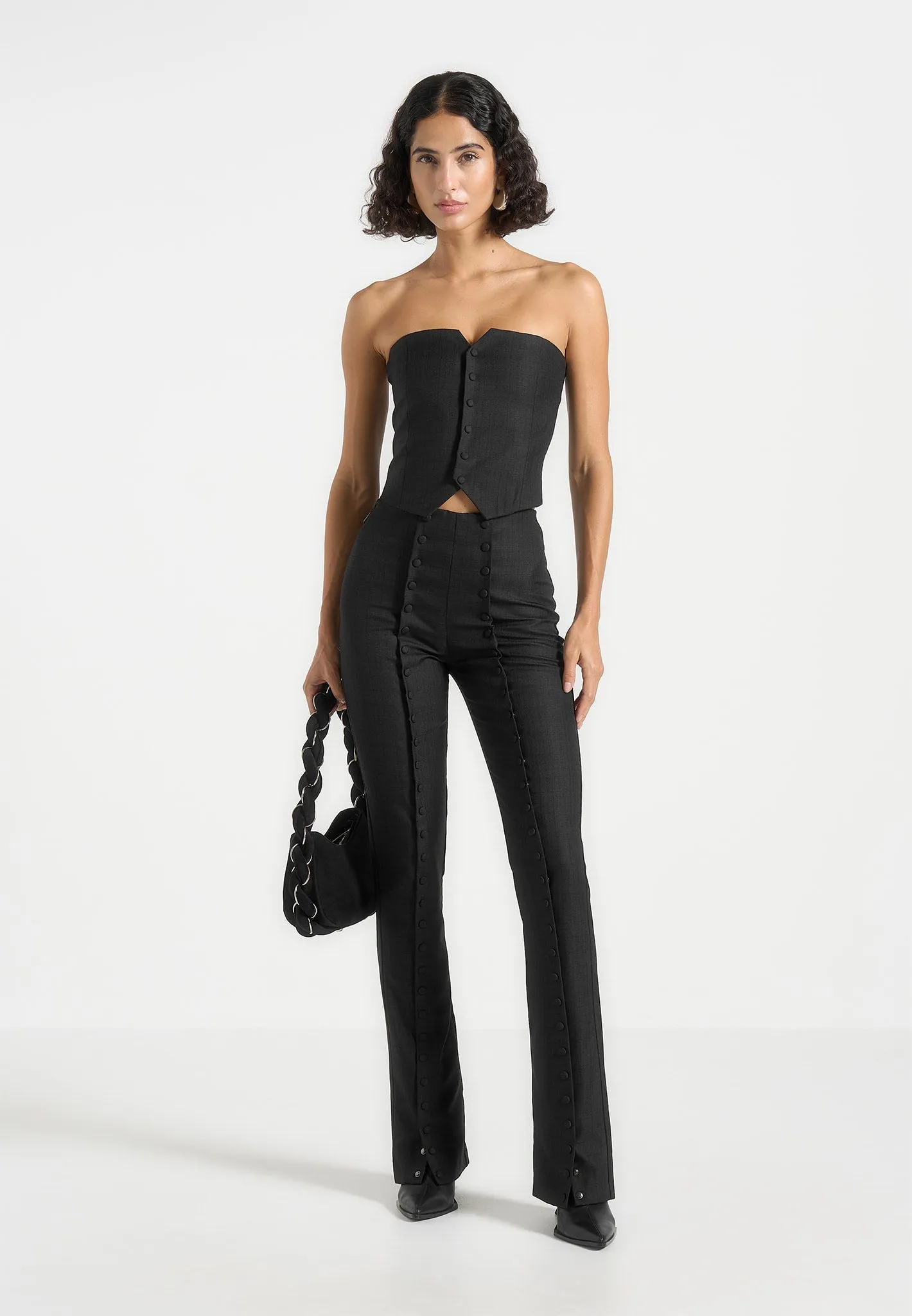Lise - Cropped Tailored Blazer & Button Detail Bandeau - Black Multi Functional Pockets