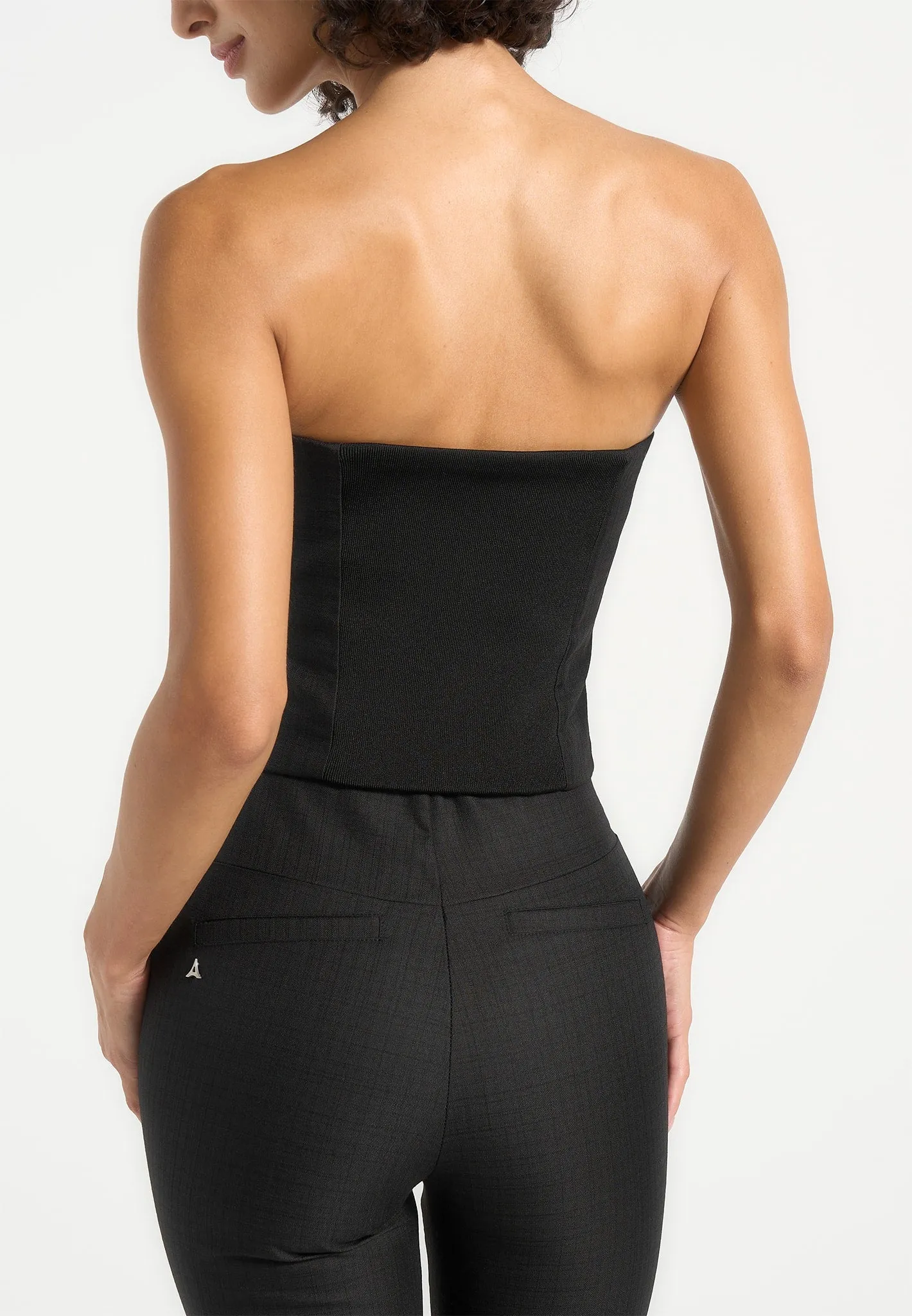 Business Ready Design Seasonal Comfort Lise - Cropped Tailored Blazer & Button Detail Bandeau - Black