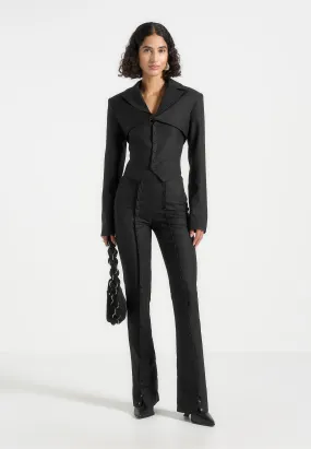 Relaxed Look Chic and Elegant Lise - Cropped Tailored Blazer & Button Detail Bandeau - Black