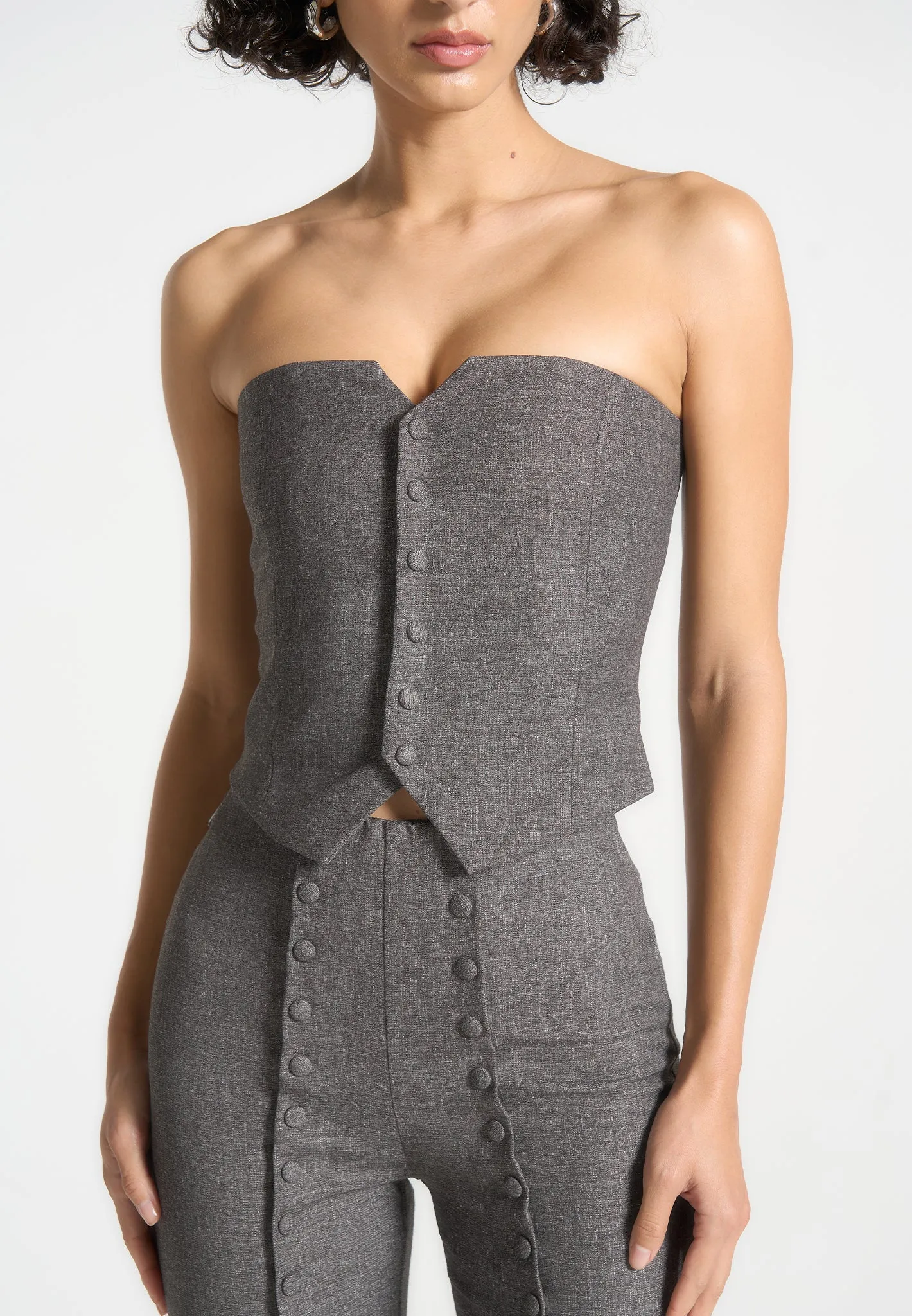 Lise - Cropped Tailored Blazer & Button Detail Bandeau - Dark Grey Luxury Tailoring Workwear Essential