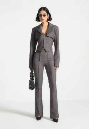 Lise - Cropped Tailored Blazer & Button Detail Bandeau - Dark Grey Friction Reduction Technology Sharp Design