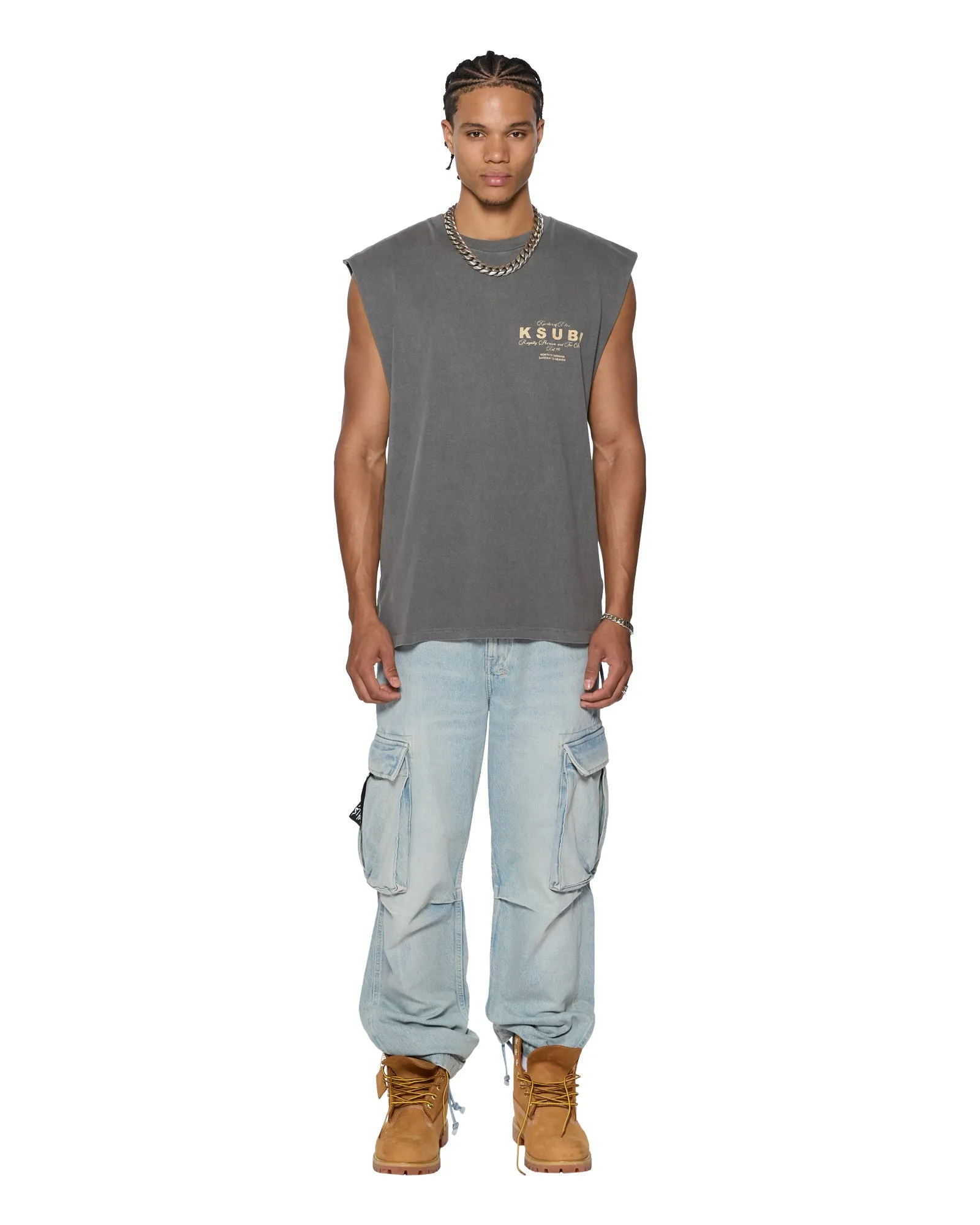 LOCK CUT OFF TEE CHARCOAL Hypoallergenic Fibers Recycled Polyester Thread