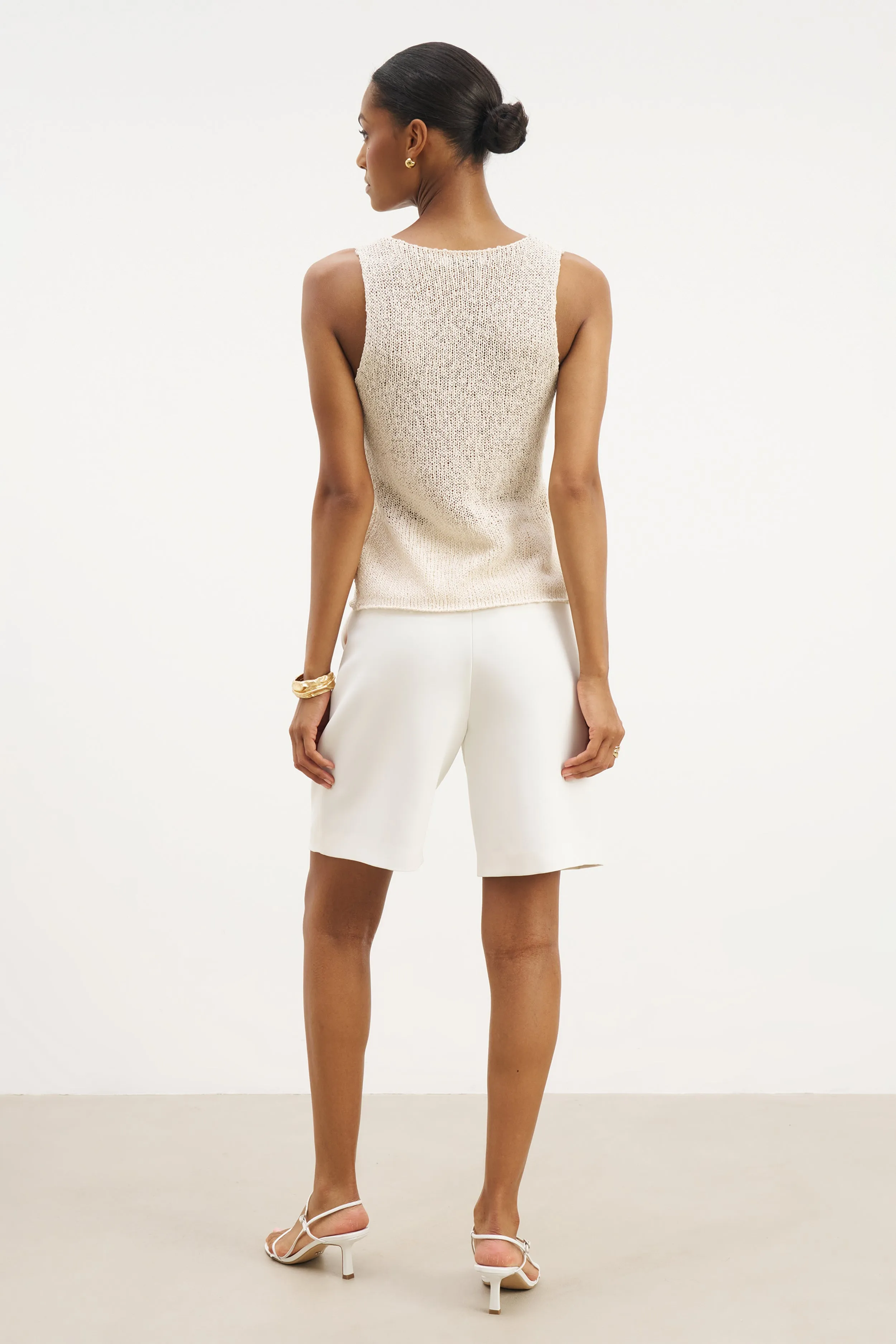 Crochet Knit V Neck Waistcoat - Cream CollapsibleFrame