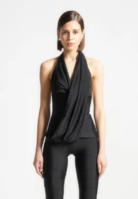 Comfy Pieces Draped Halterneck Top - Black