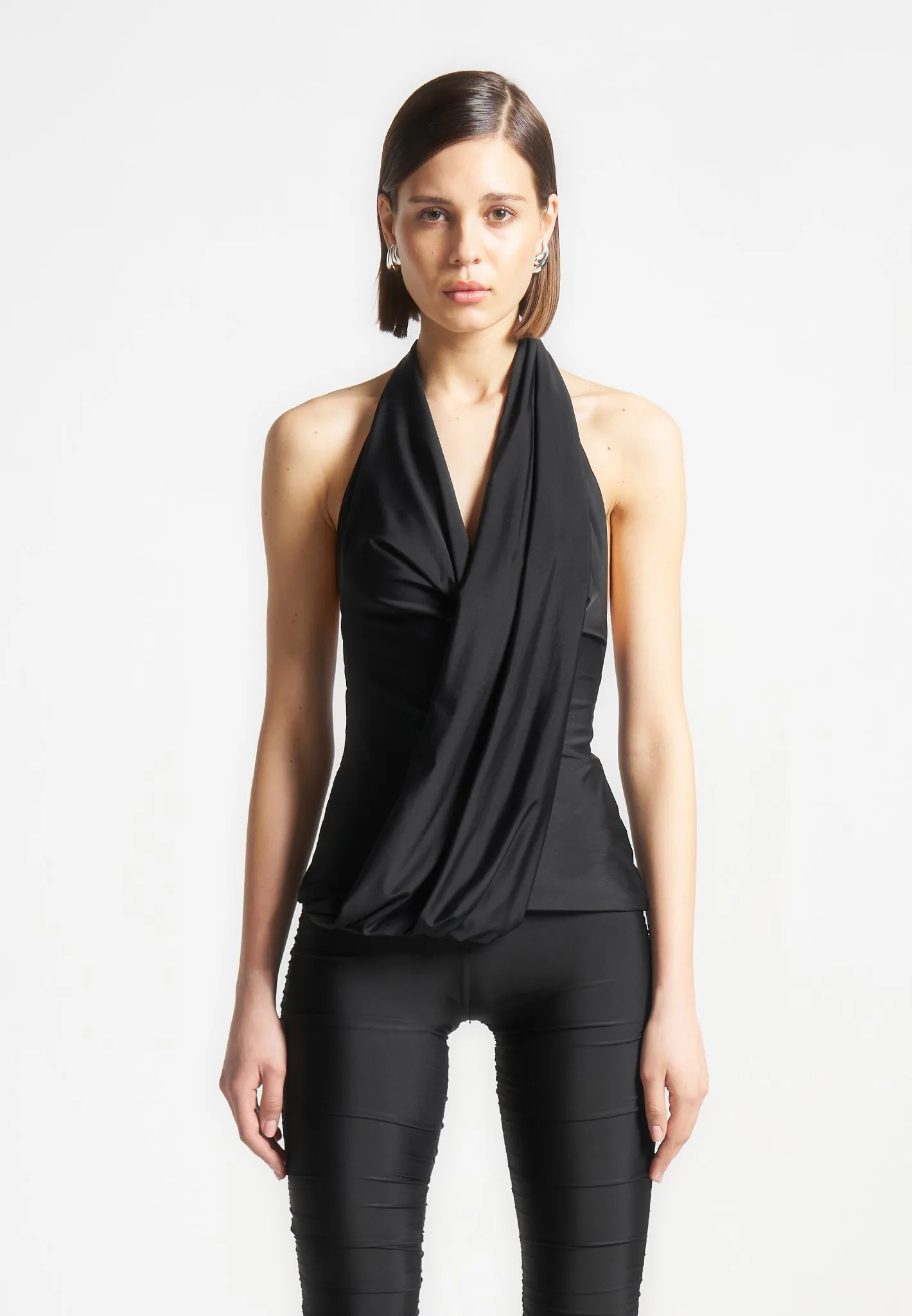 Comfy Pieces Draped Halterneck Top - Black