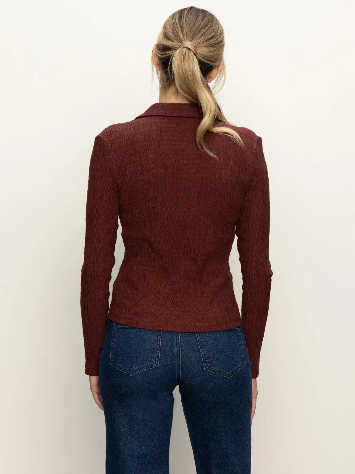 Long Sleeve Textured Top Chicory Fashion-Forward Fit