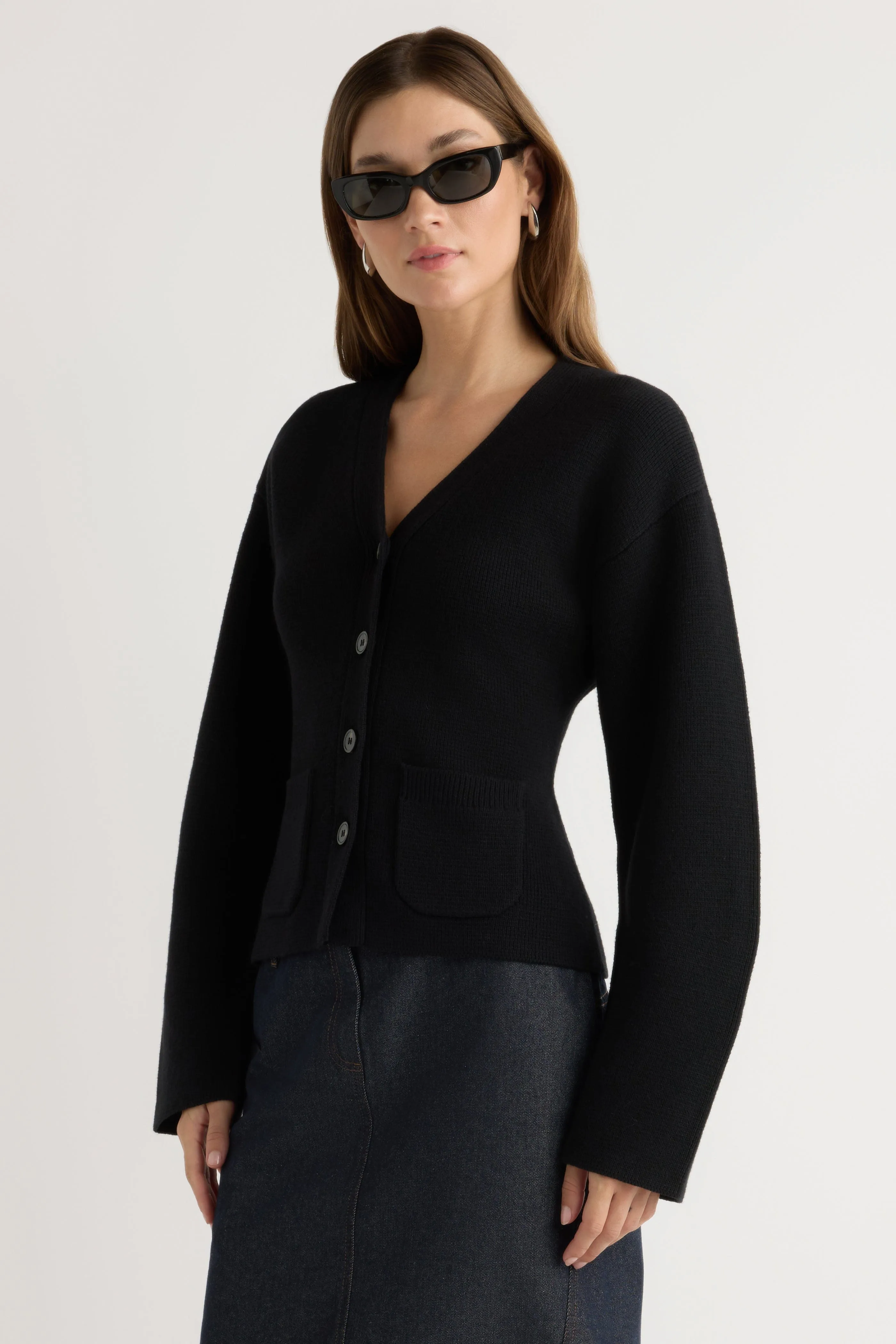 All-Purpose Knit Chilly Fit Wear Elinor Organic Cotton-Wool V-Neck Cardigan