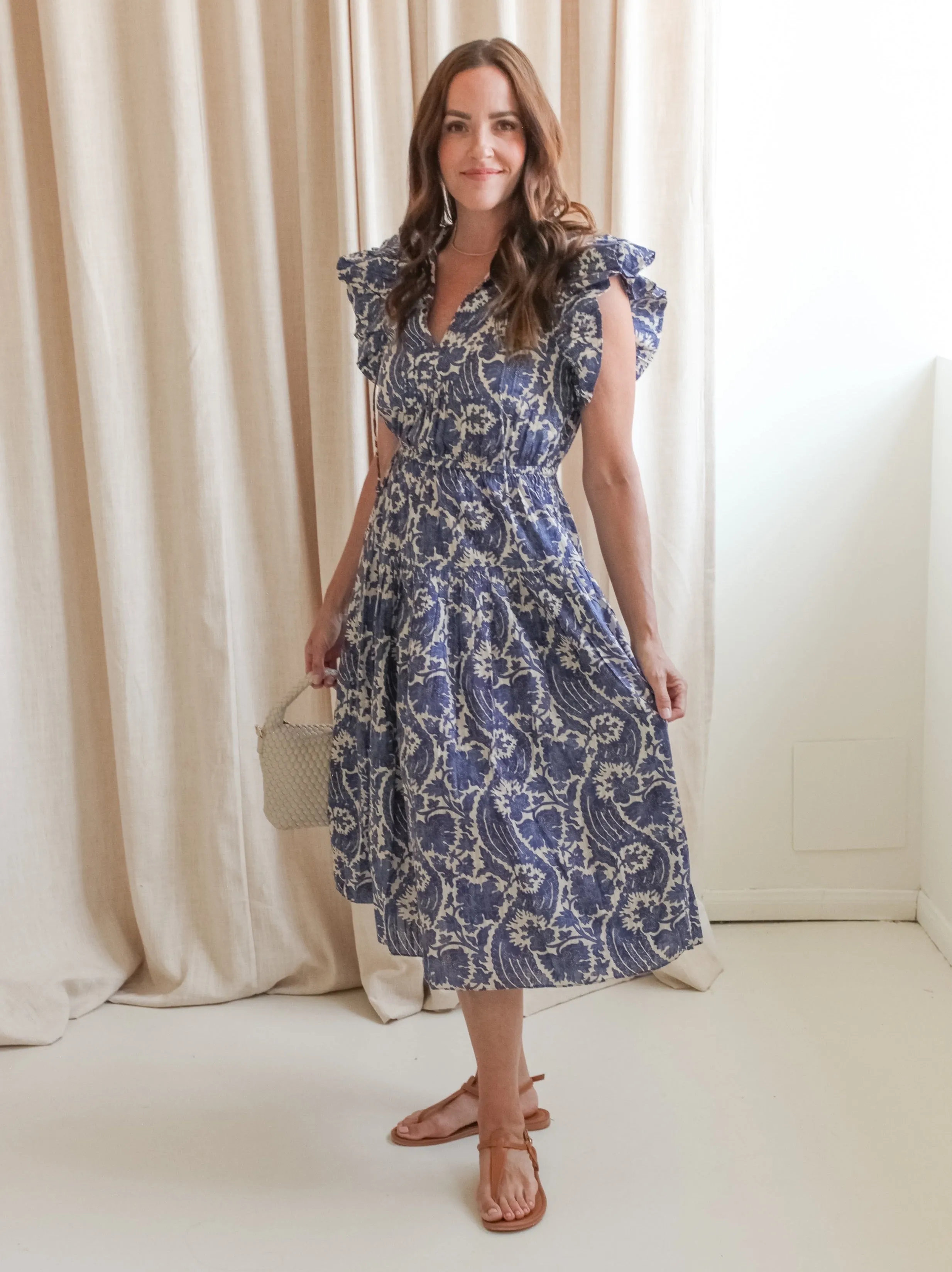 Ulla Johnson Kairi Flutter Sleeve Midi Dress - Ocean Flattering Layer Chill Edge