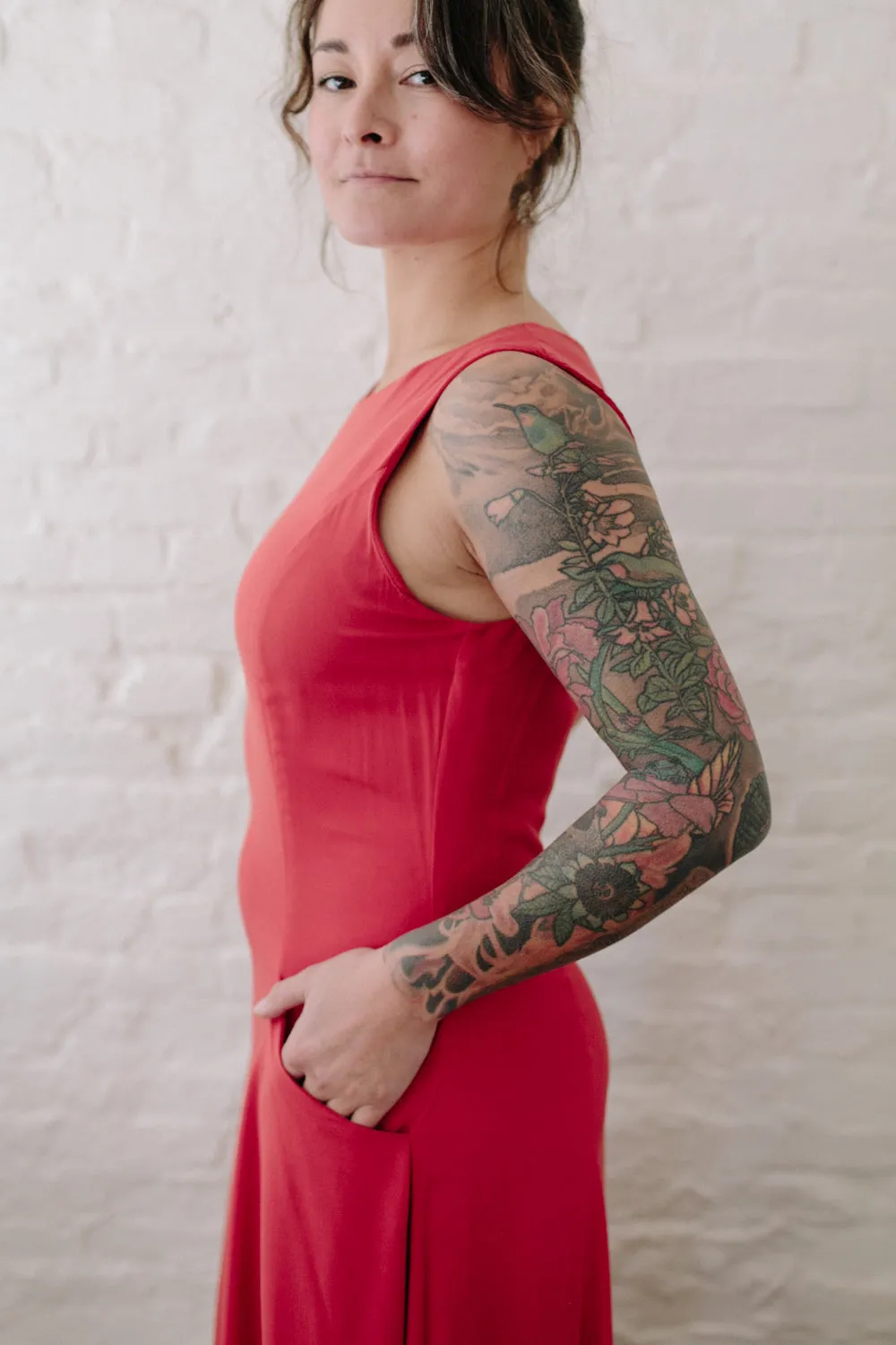 Social Charm Lori Dress in Coral Challis