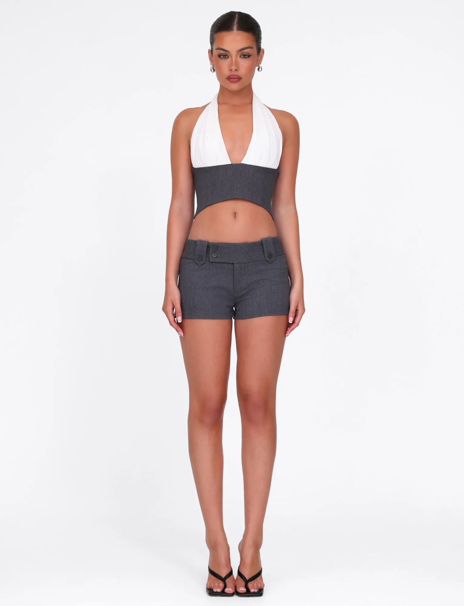 LOTUS TOP - CREAM : GREY GarmentWashed Texture Heat Regulating Fabric