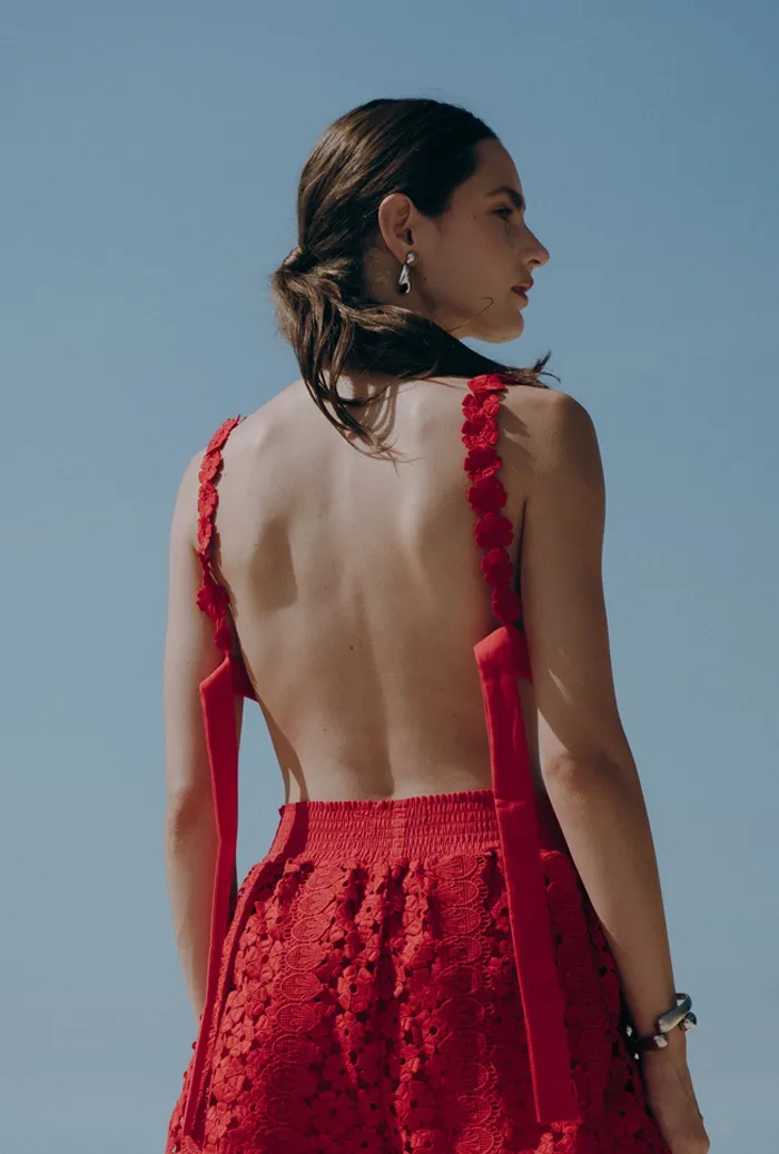 Floral Pattern Recycled Polyester Thread CAPRI SHORTS RADIANT RED