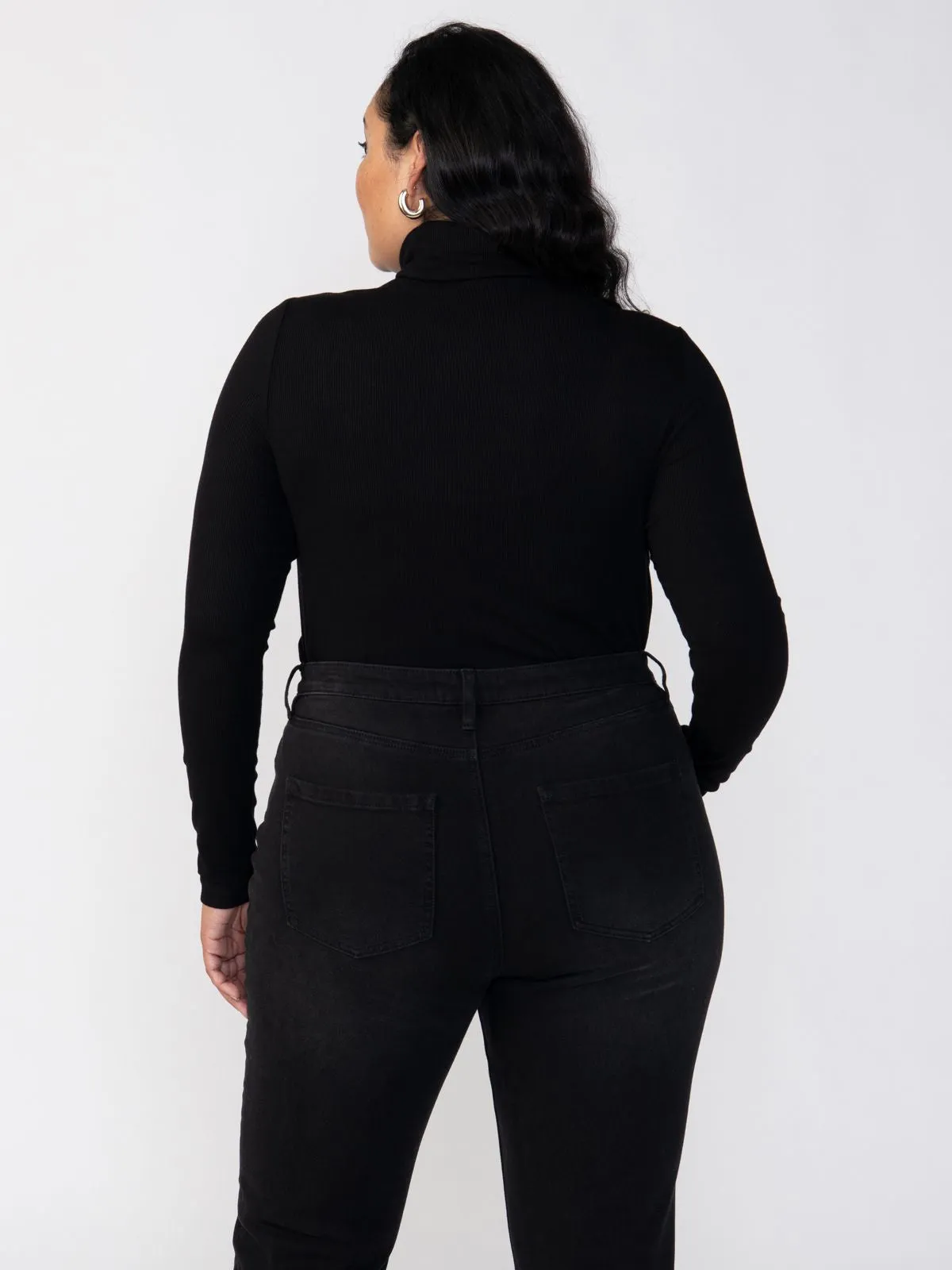 Stylish Look Essential Turtleneck Top Black Extended Sizing
