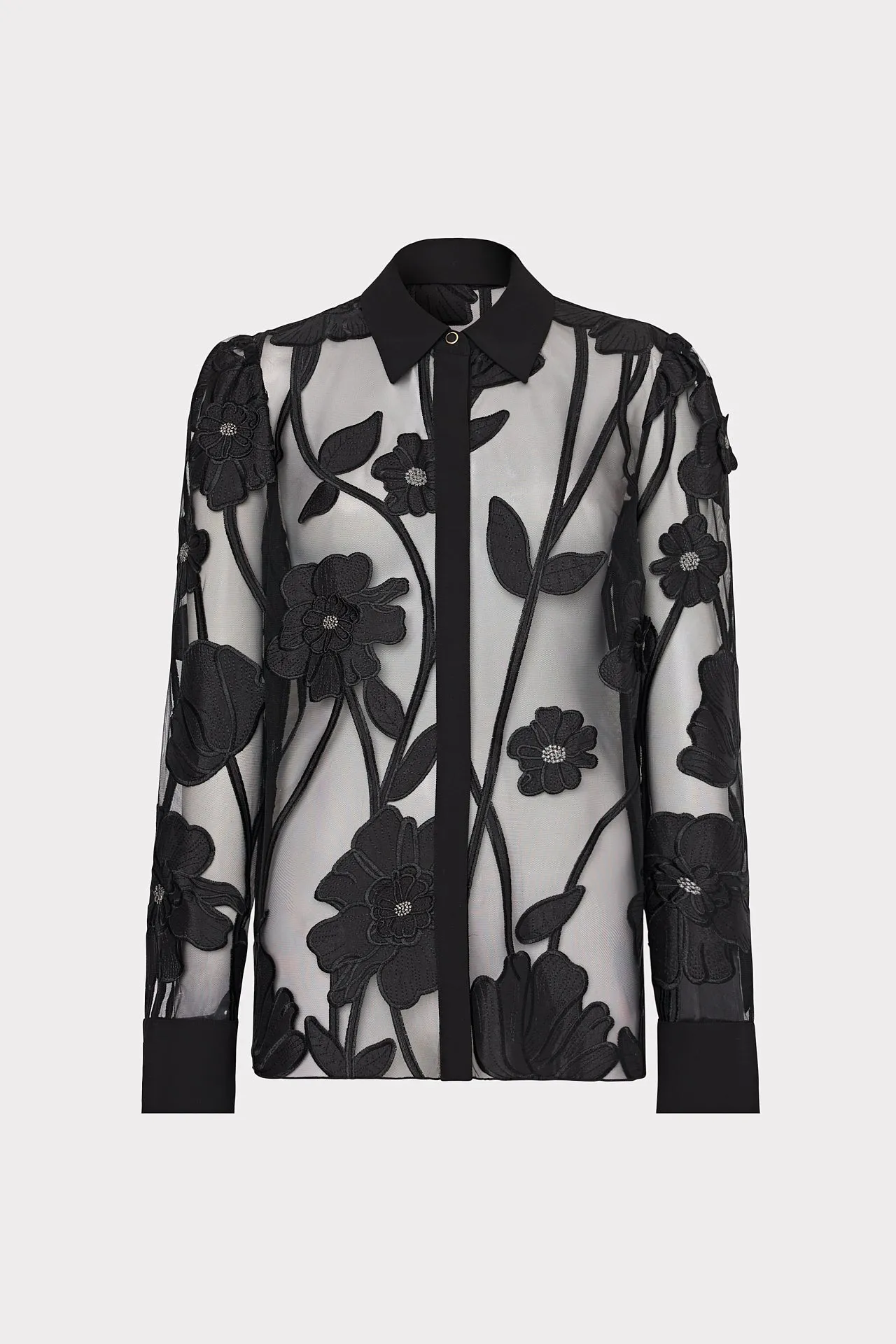 Ashton Grand Fleur Embroidered Top StaticResistant Material Basic Long Sleeve