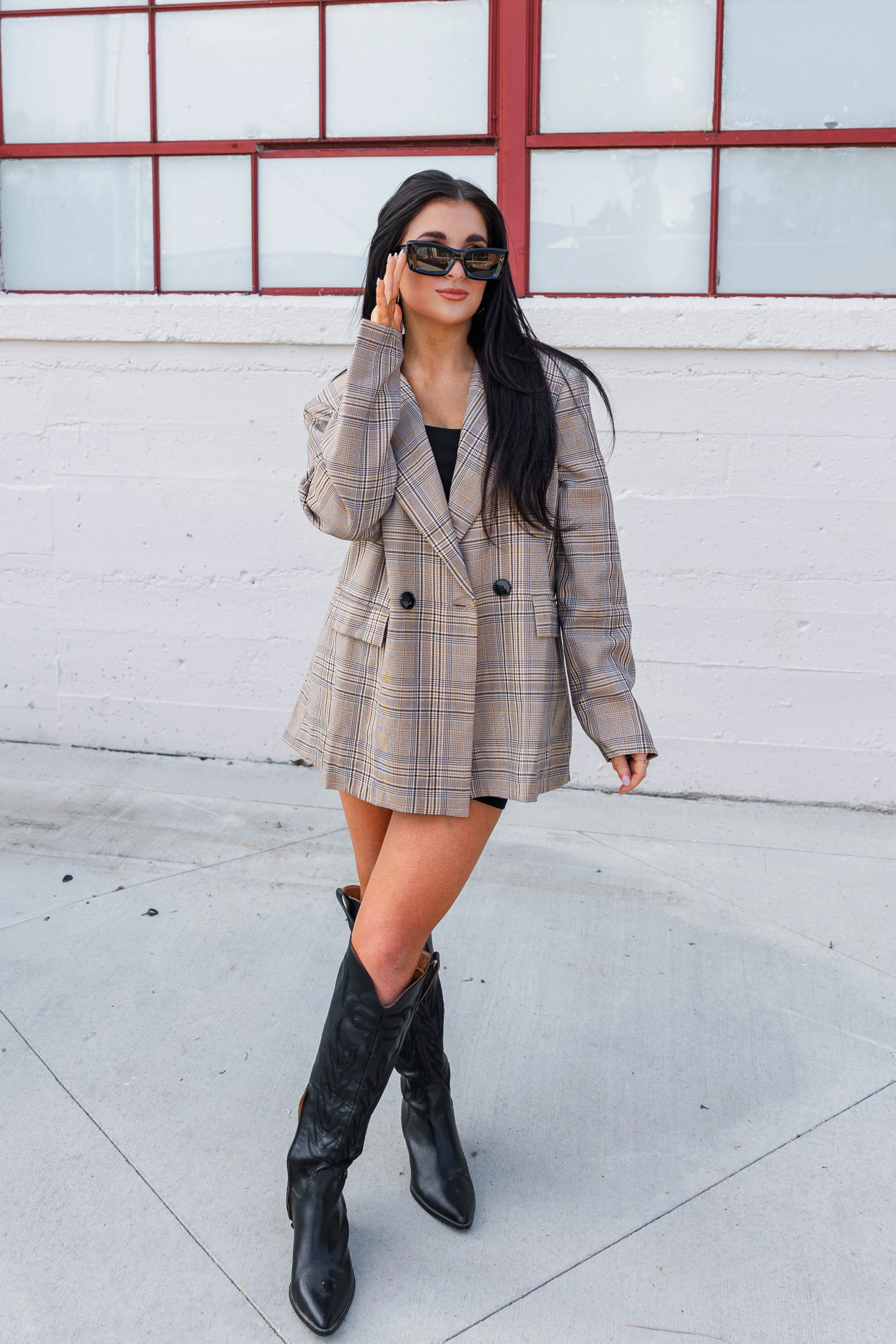 Kenny Oversized Plaid Blazer Durable Chainstitch