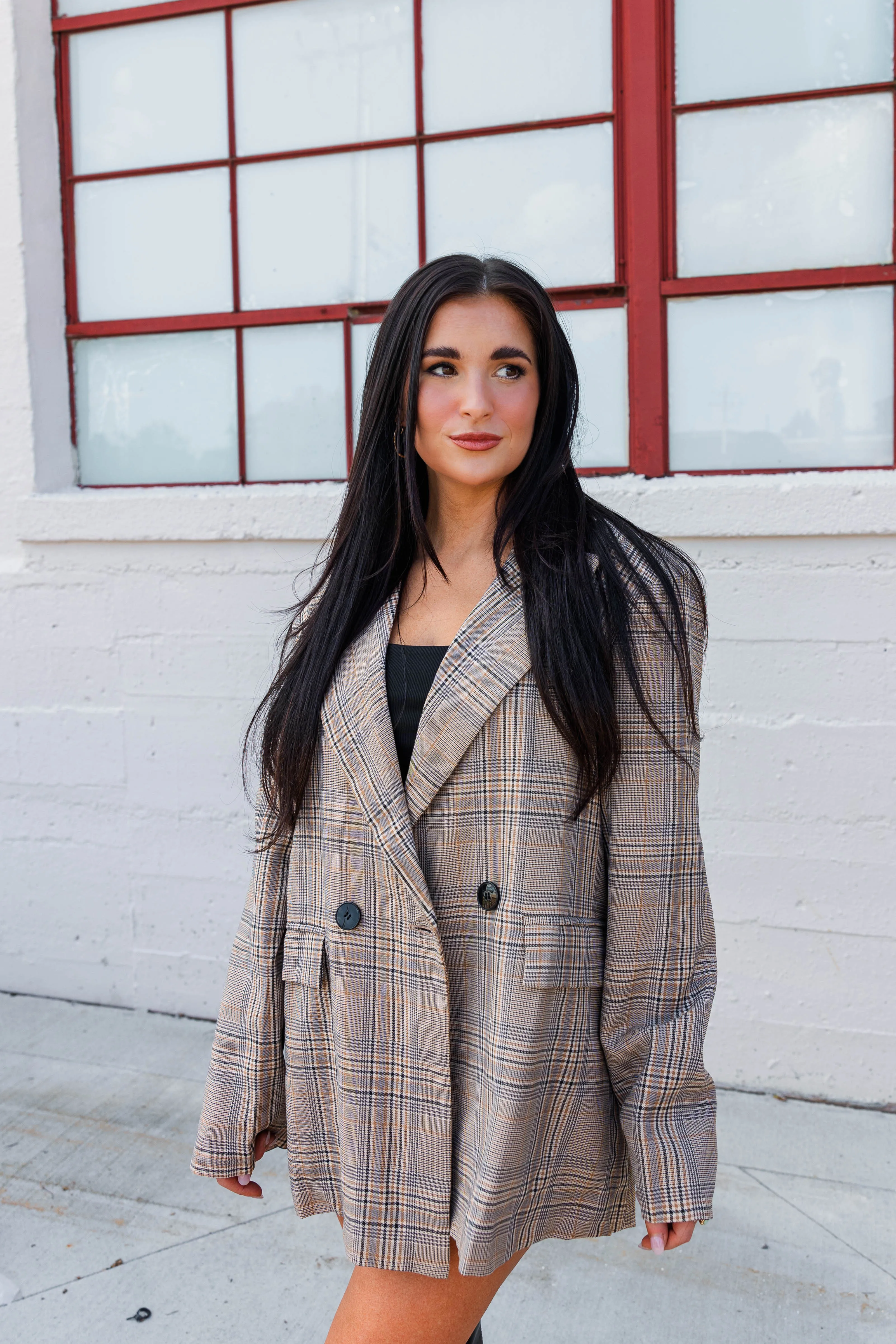 Kenny Oversized Plaid Blazer Quick Dry Tech