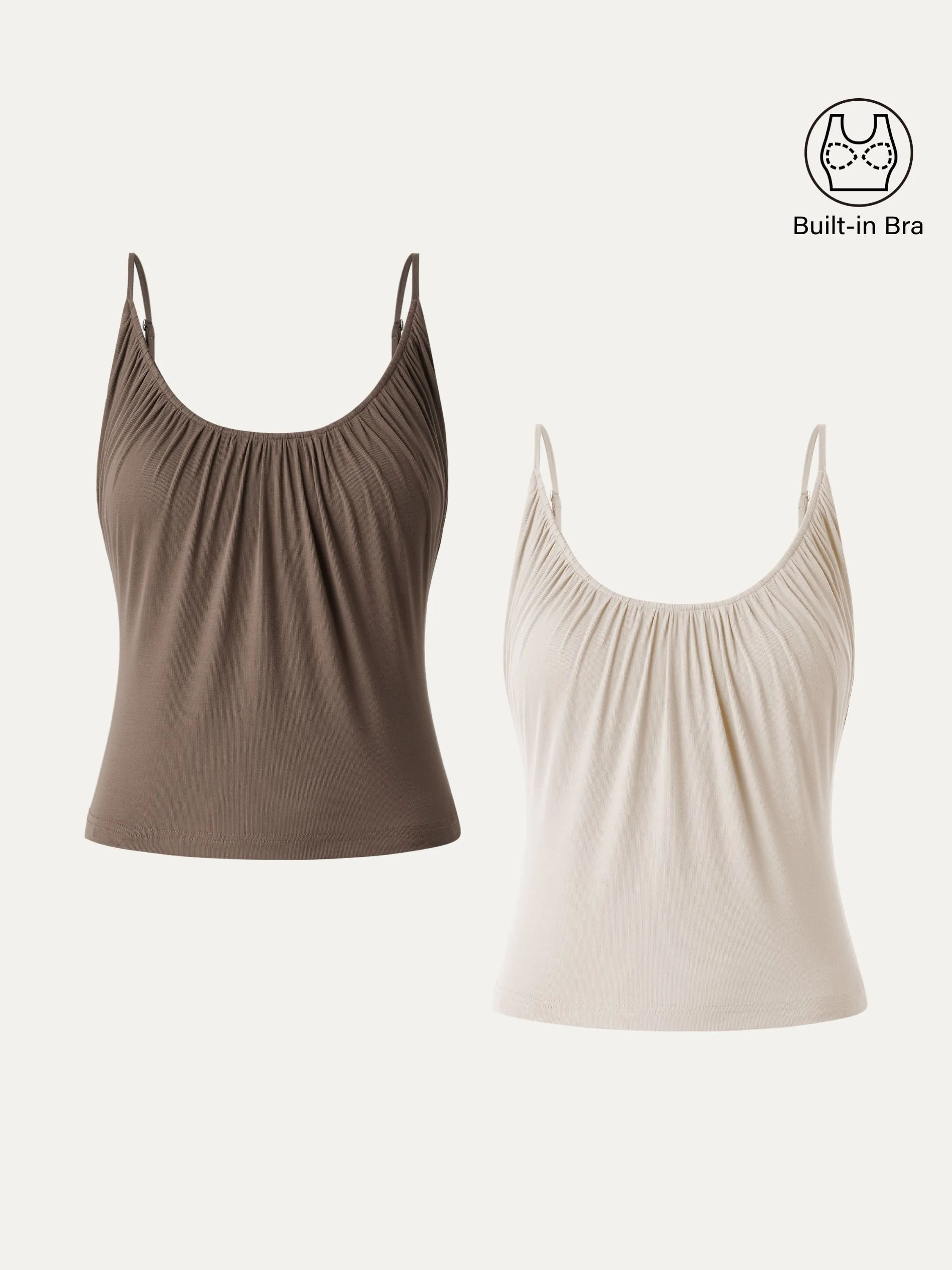 Summer Polo 2Pcs Set Scoop Neck Gathered Spaghetti Brami Top