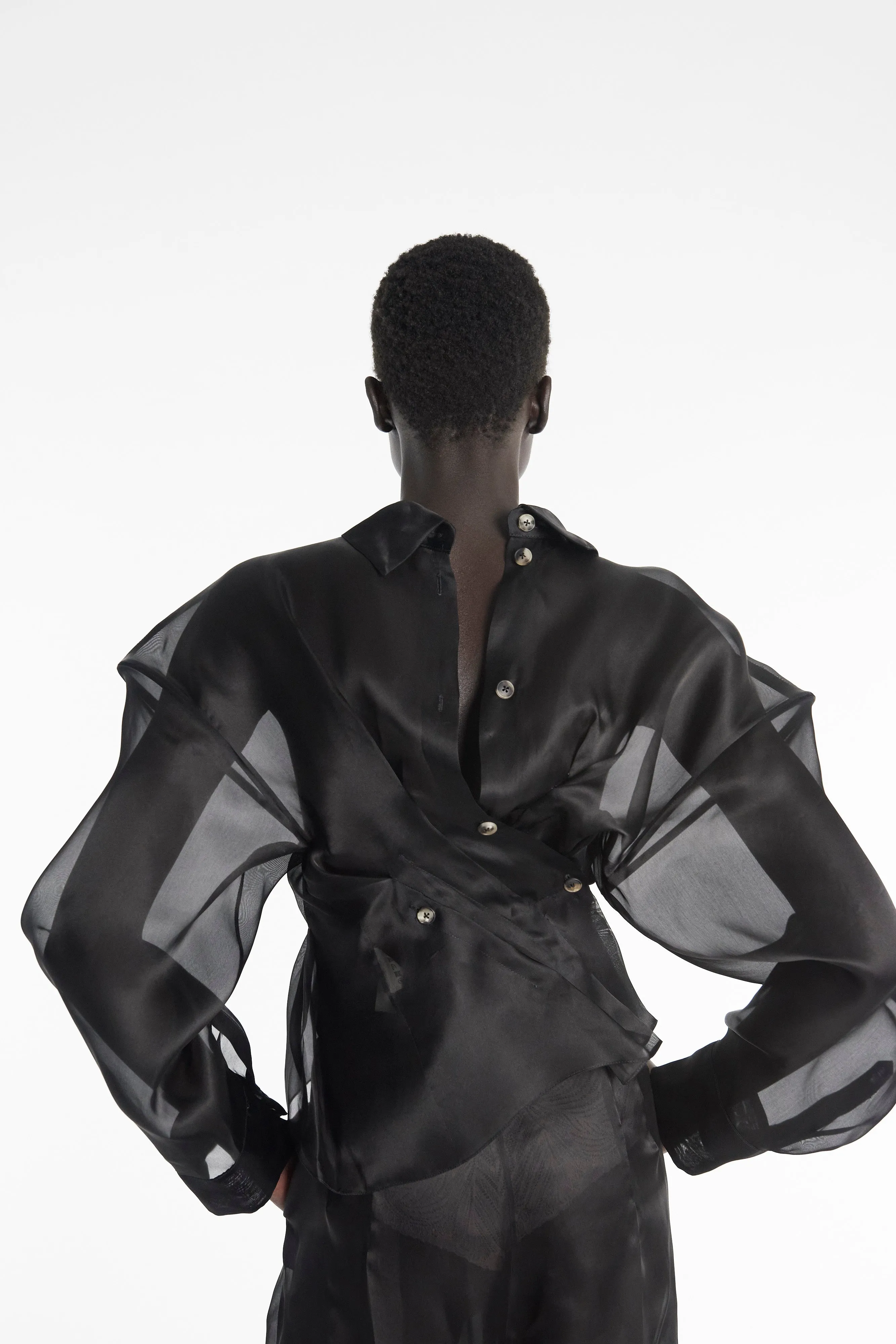 Organza Twisted Shirt Black wrinkle free finish