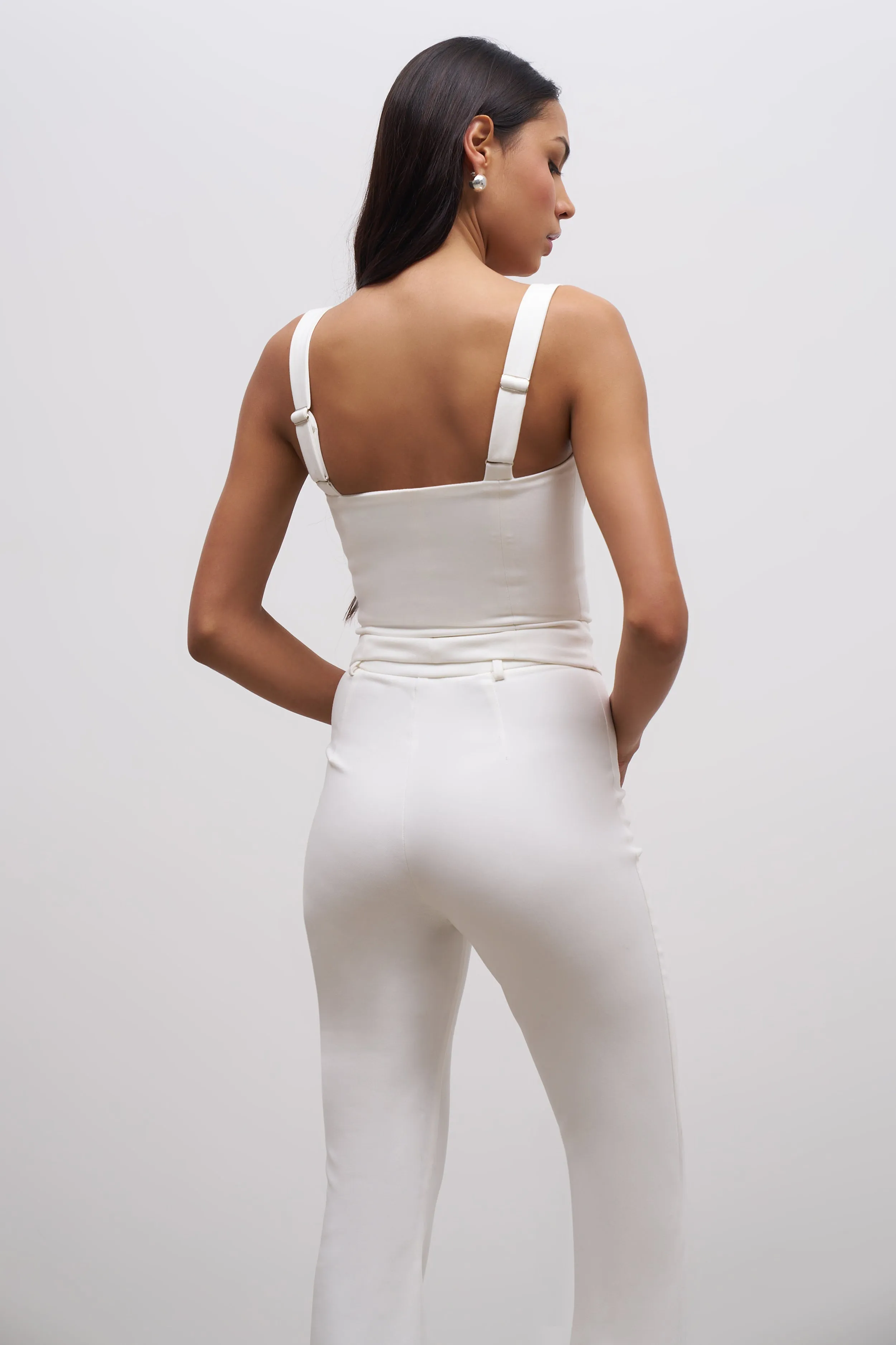 Square Neck Hook & Eye Corset - Ivory Textured Fabric Finish PolyesterBlend