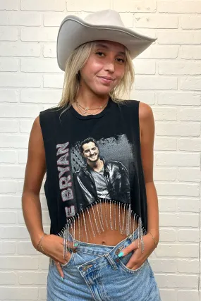 NonFade Dye PolishedFinish Luke Bryan Cropped Rhinestone Fringe Tank