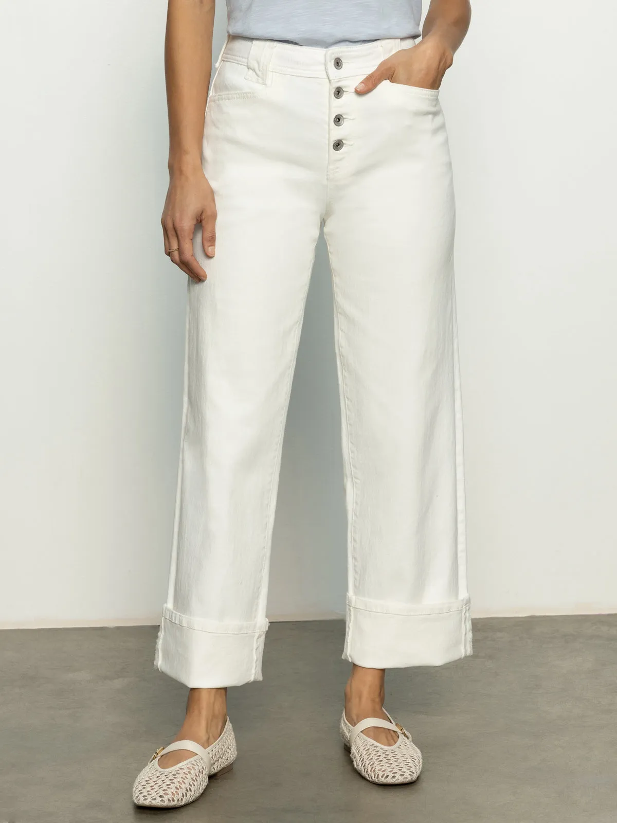 Luna Cuffed Standard Rise Jeans Bleached White No Gap Waist Go To Outfit