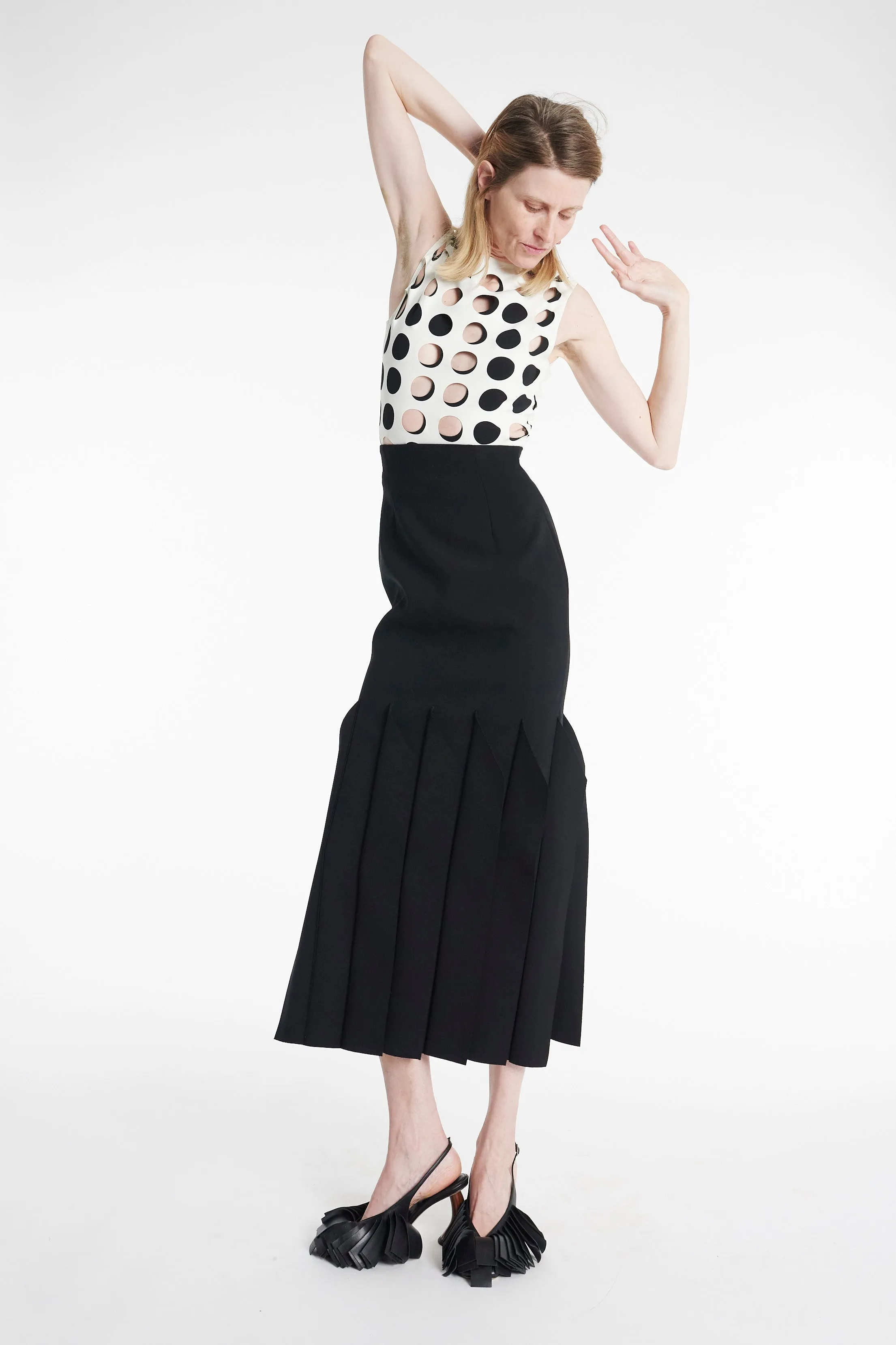 Midi Length Skirt With Hem Panel Detail Black light texture