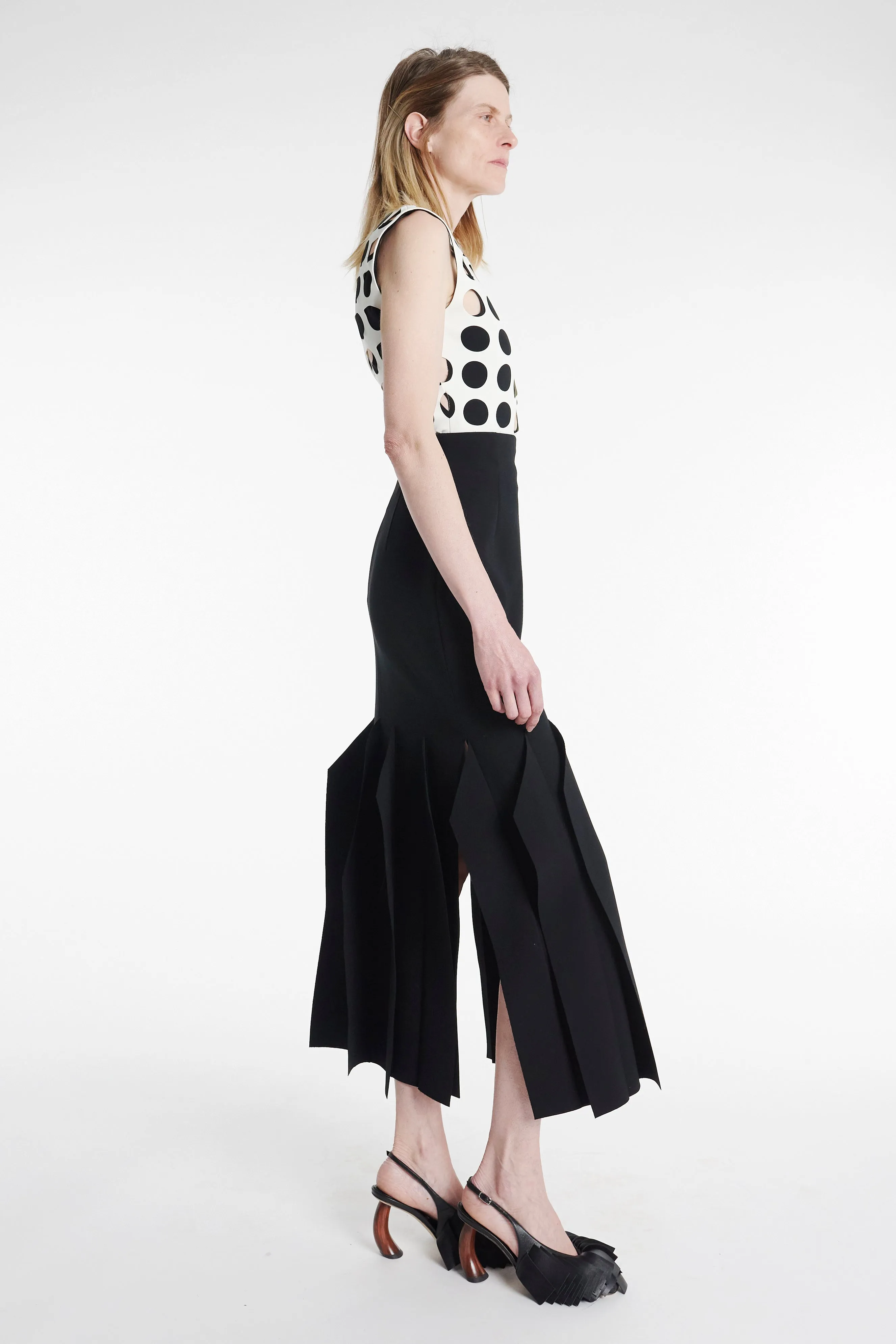 Midi Length Skirt With Hem Panel Detail Black raw hem Erasable Crease