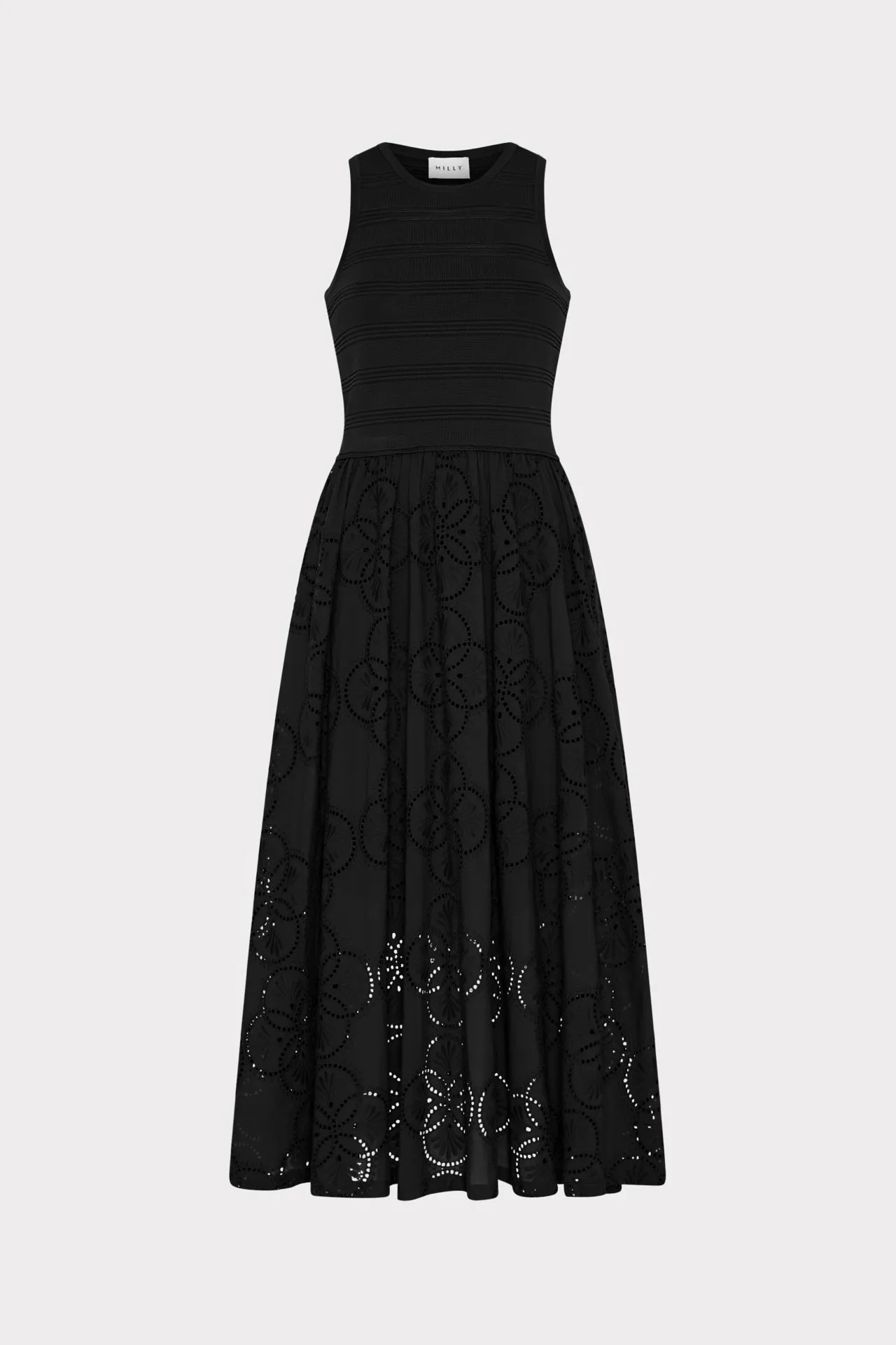 Geo Eyelet Knit Combo Midi Dress Trendy Comfort