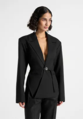 Tailored to Perfection Refined Fit Wear Yuna - Plunge Tailored Blazer With Belt - Black