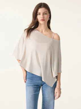 Lyocell Wool Semi-Sheer Cape Top Contrast Stitch Accent