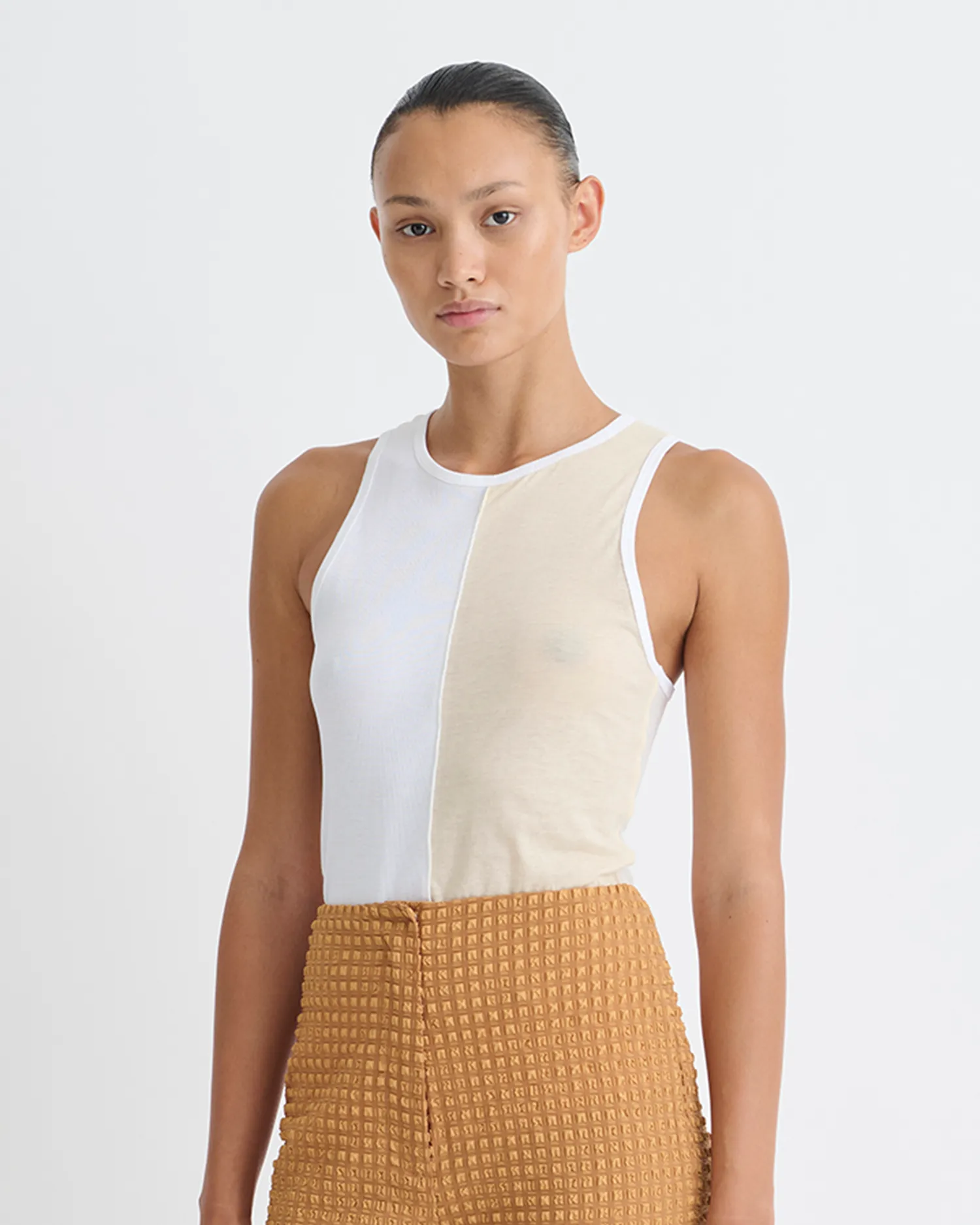 Macha - Color Blocked Tank Top - White/Eggshell Comfortable Layer