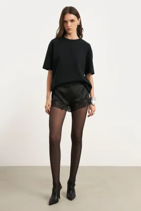 Heat Ready Satin Lace Detail Shorts - Black