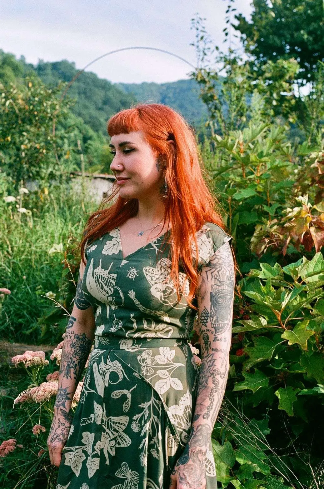 Xena Dress in Emerald Woodland Wonder Mid Season Tailored Fit