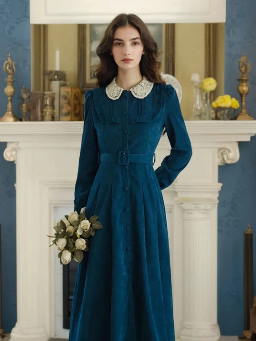 Sheer Element Macie Peter Pan Collar Waisted Dress