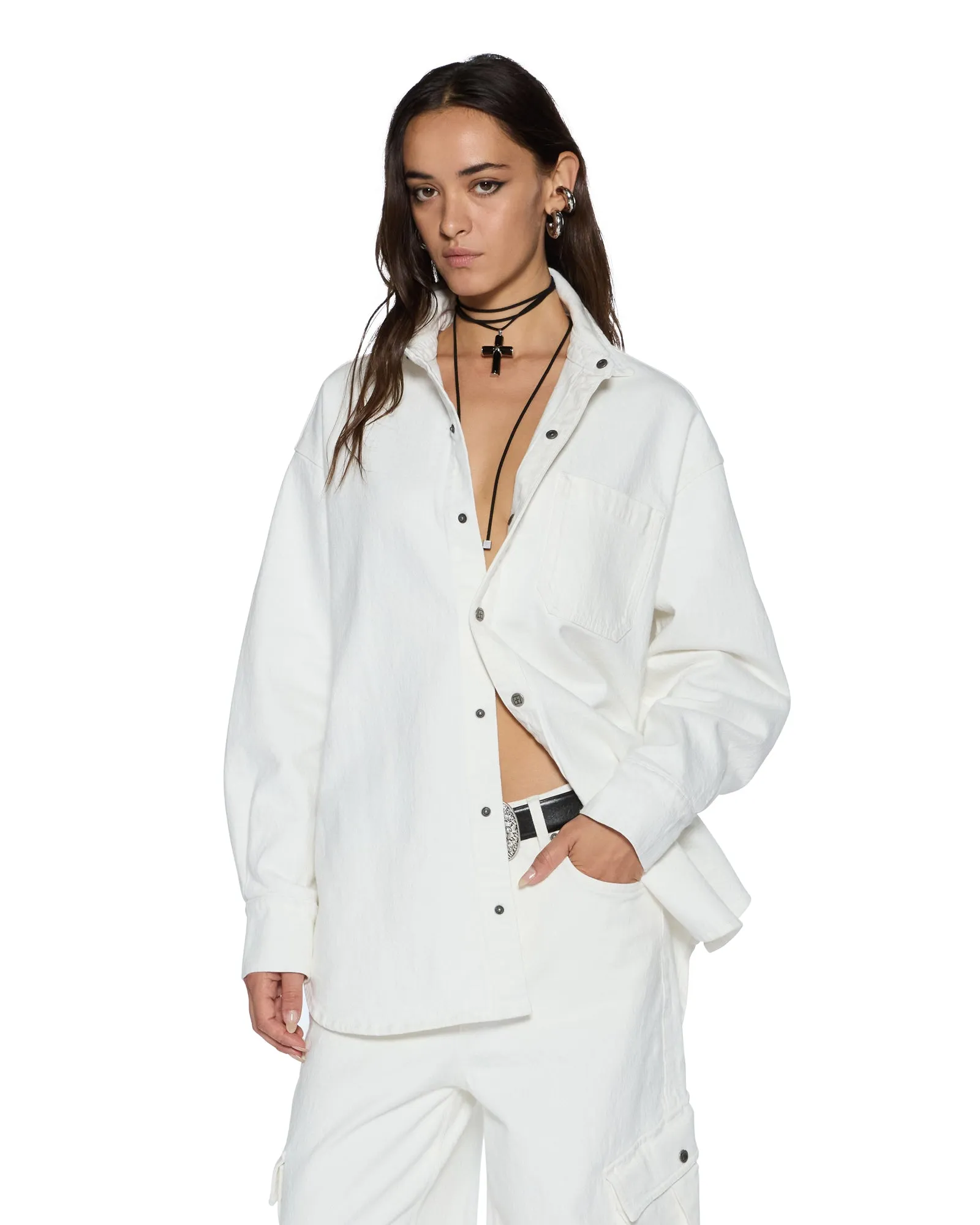 OVERSIZED LS SHIRT ECRU NoRoll Hem Technology