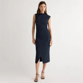 Manon Asymmetric-Neck Ruched Dress Flowing Lines