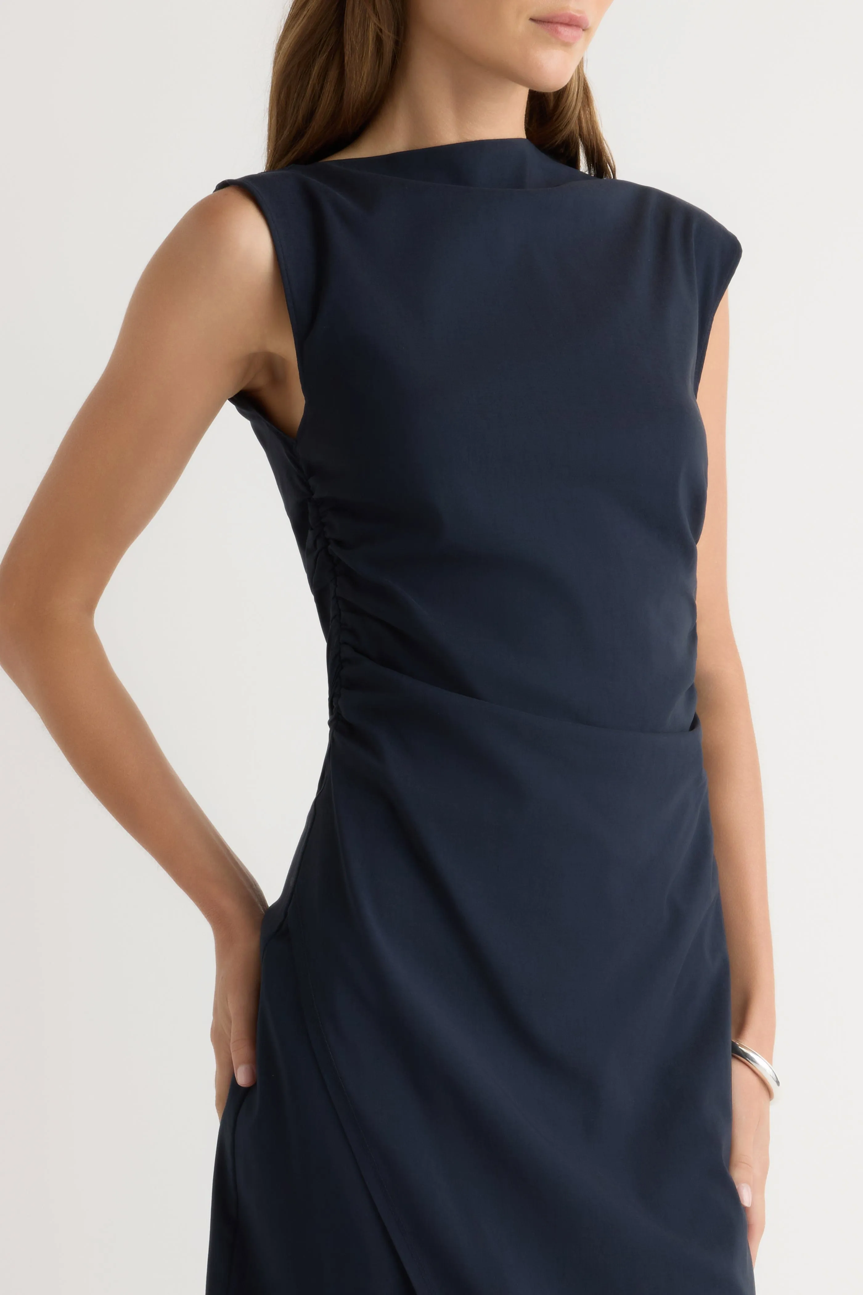 Daily Style Manon Asymmetric-Neck Ruched Dress
