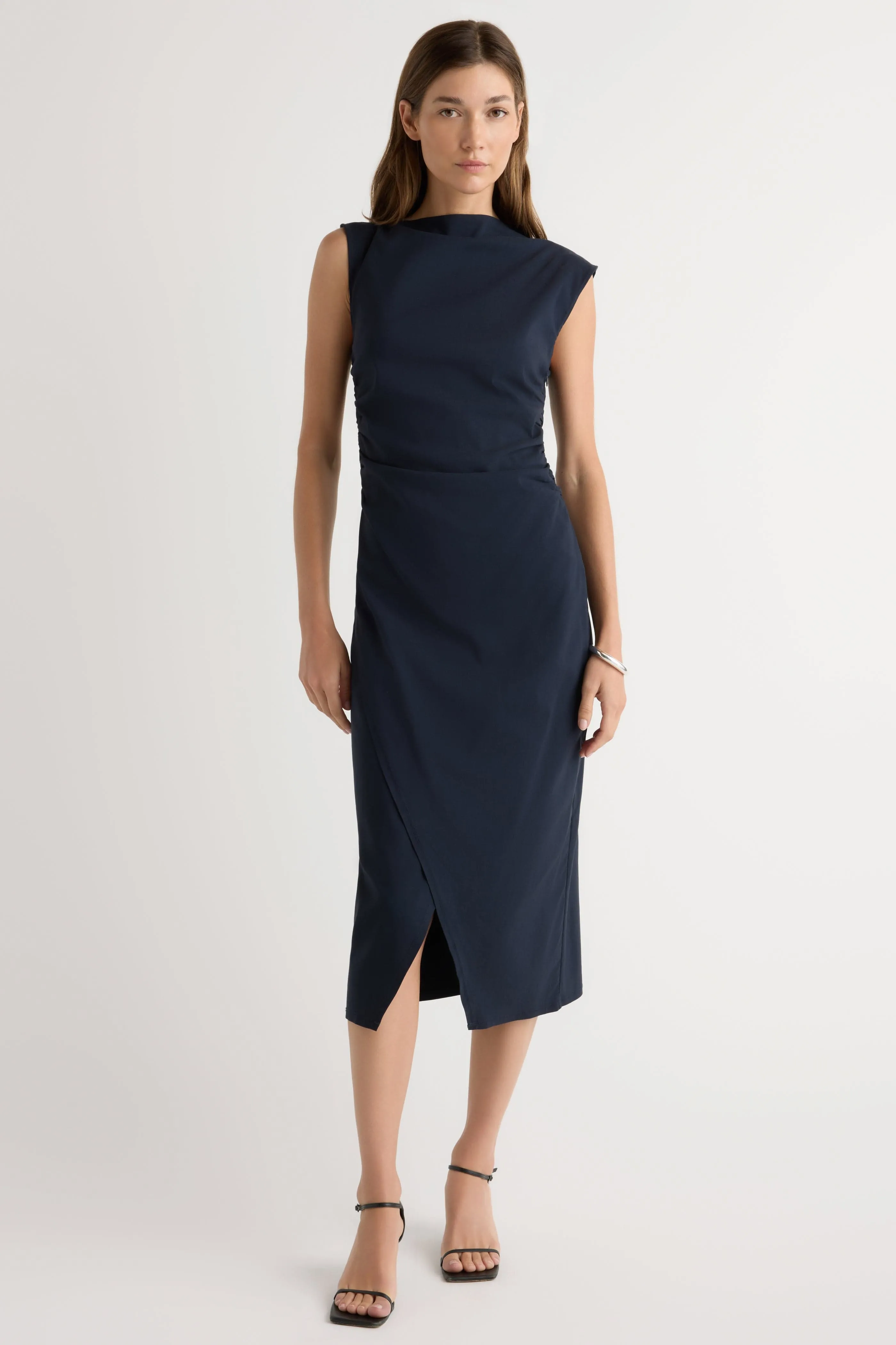 Celebrity-Inspired Manon Asymmetric-Neck Ruched Dress