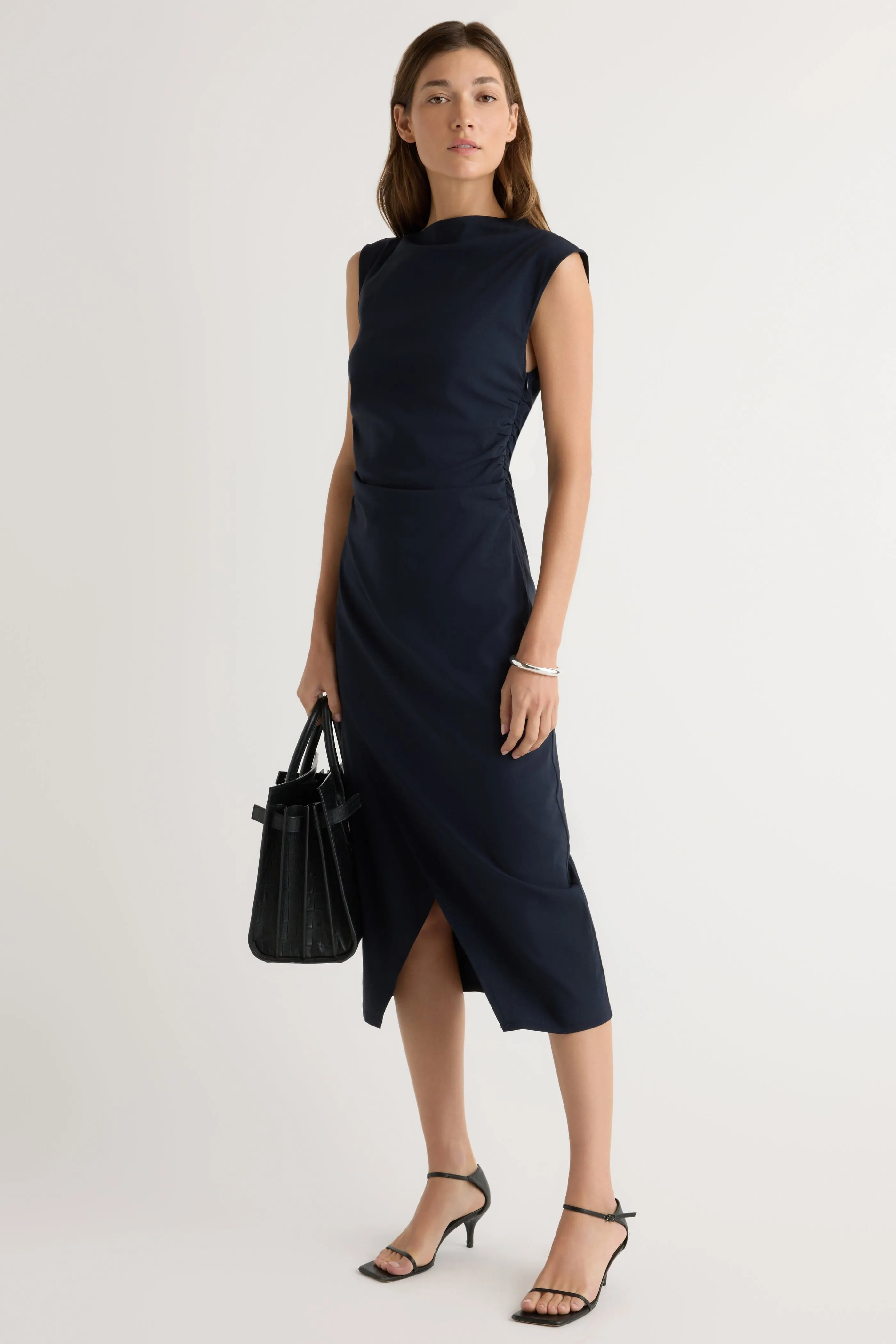 Noble Aura Manon Asymmetric-Neck Ruched Dress