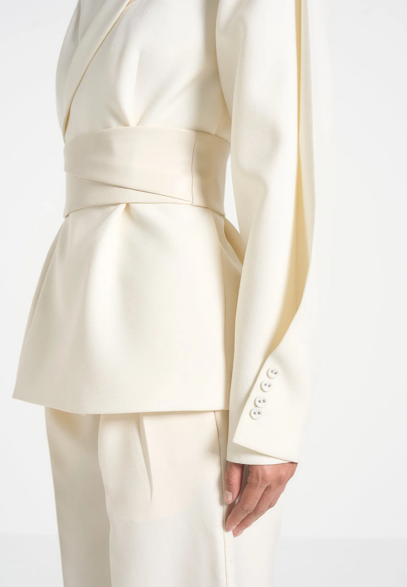 Marie - Twist Sleeve Tailored Blazer with Belt - Cream Timeless Look