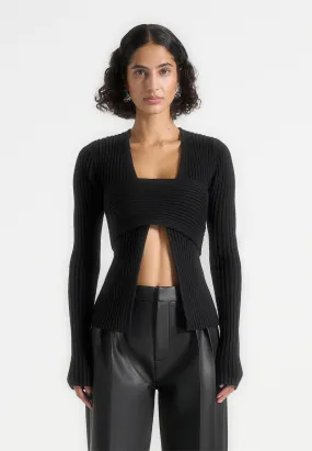 Marisa - 2-In-1 Knit Bandeau Cardigan - Black Sports Apparel