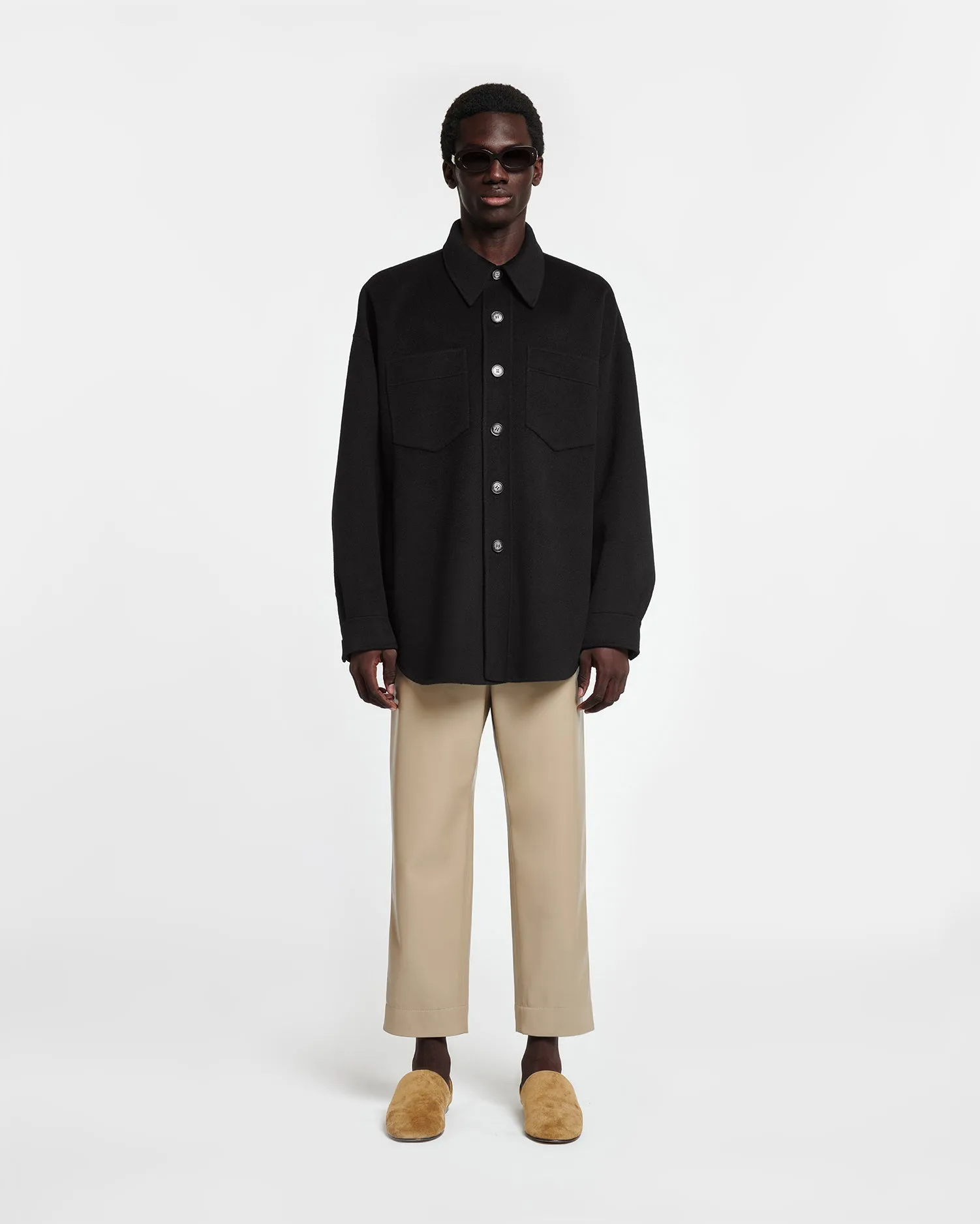 Martin - Double Wool And Silk Blend Overshirt - Black easy - care Slim - fit