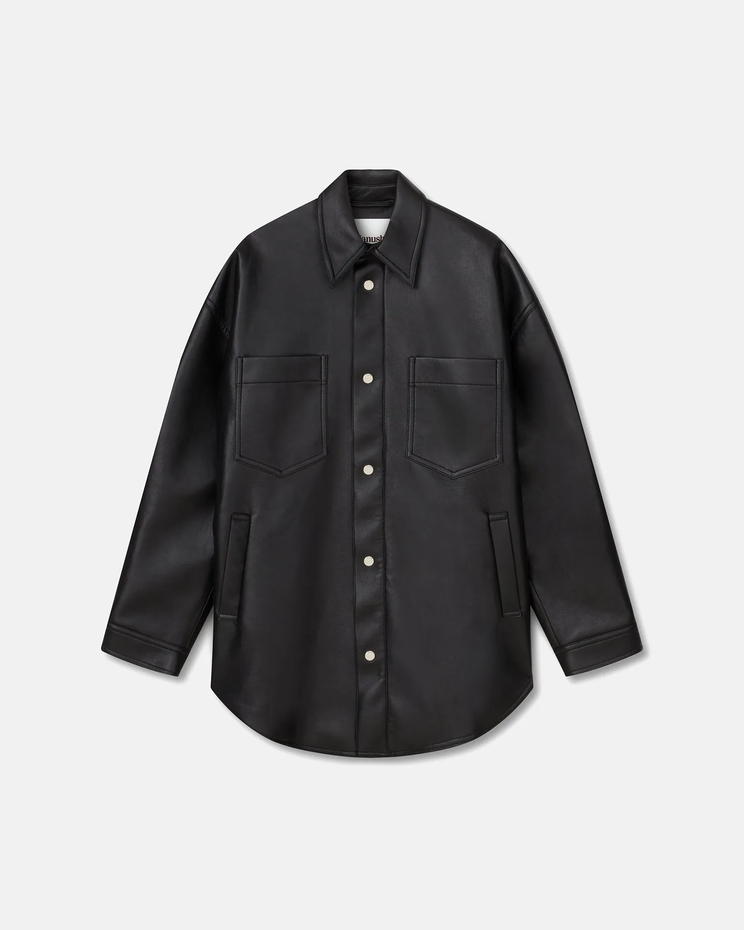 Tagless Collar Martin - Regenerated Leather Overshirt - Black