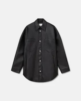 Tagless Collar Martin - Regenerated Leather Overshirt - Black