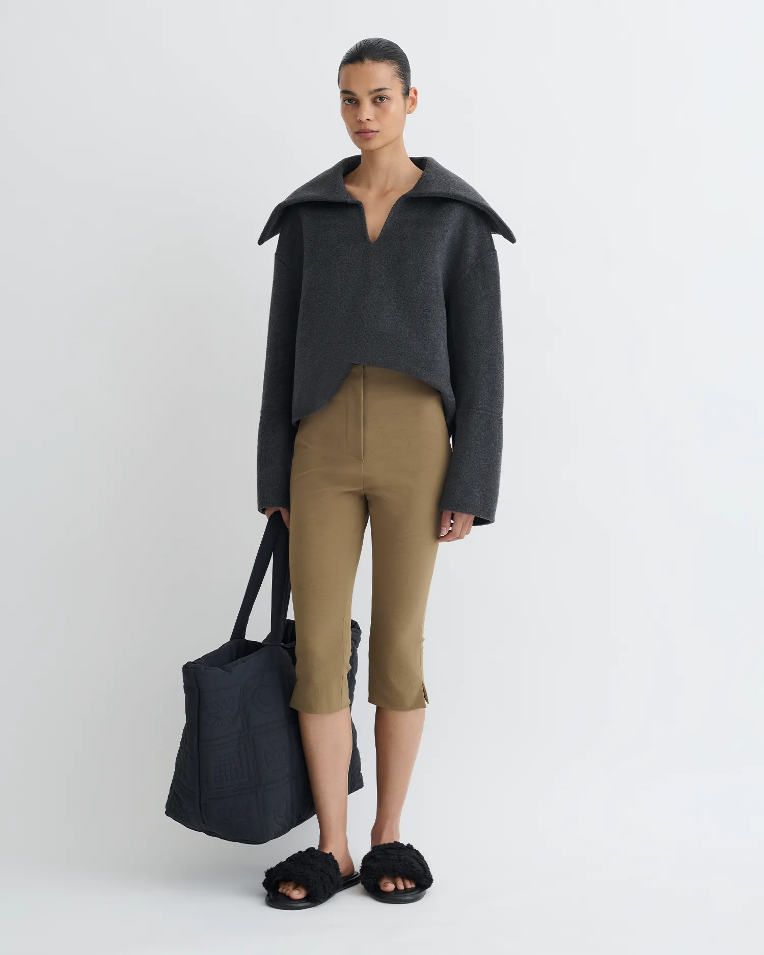 Business-casual Bootcut Maxe - Double Wool Jacket - Grey Melange