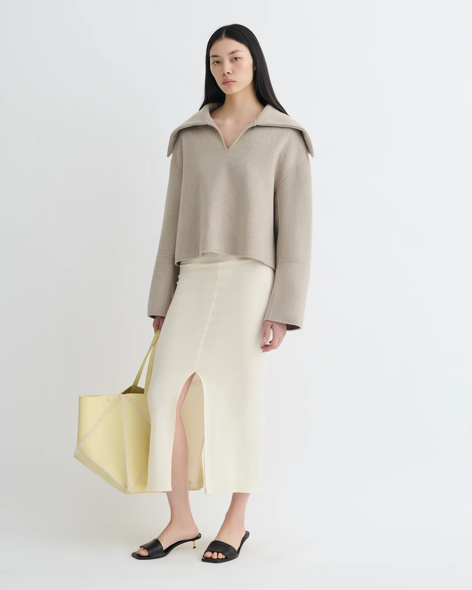 Business casual style Maxe - Double Wool Jacket - Stone