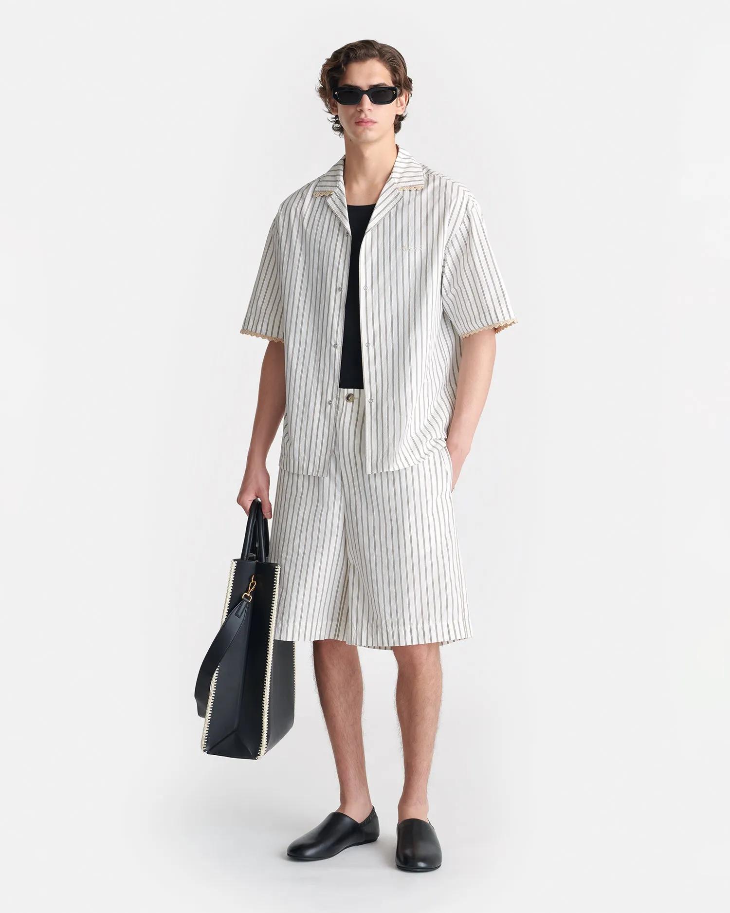 Maxton - Striped Crochet Shirt - Creme Comfortable Layer Self Cleaning Coating