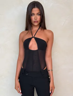MELANIA BODYSUIT - BLACK Grid Back Panel Reinforced Seam Technique