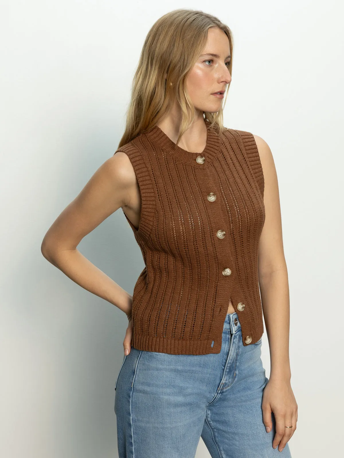Relaxed Dress Pointelle Shell Sweater Sepia