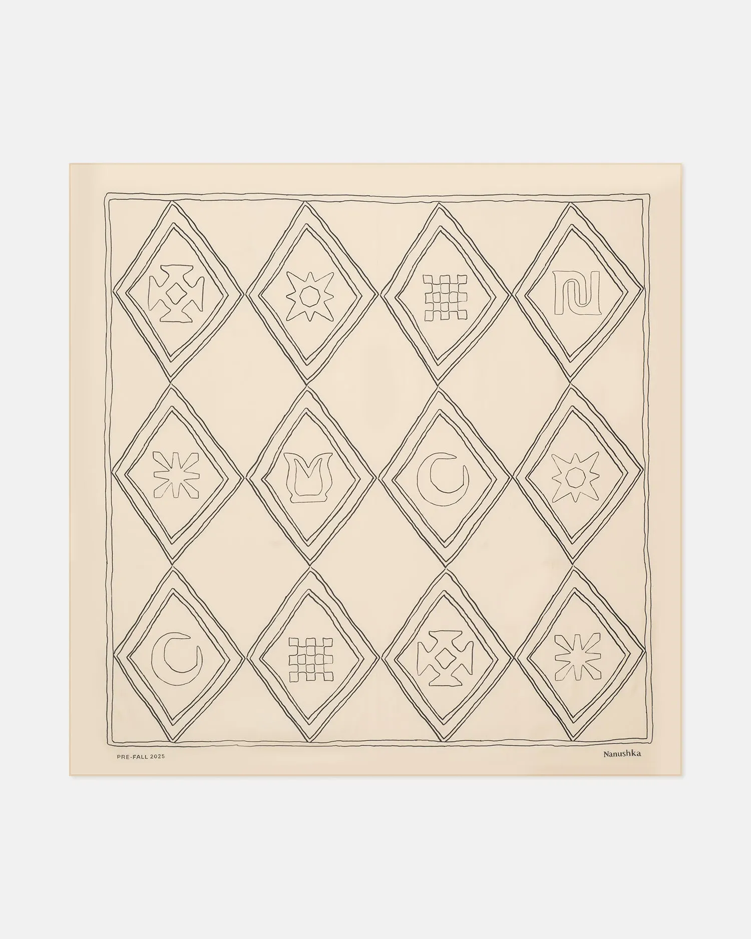 Lightweight Knit Miani - Printed Silk Scarf - Symbol Argyle Creme/Black