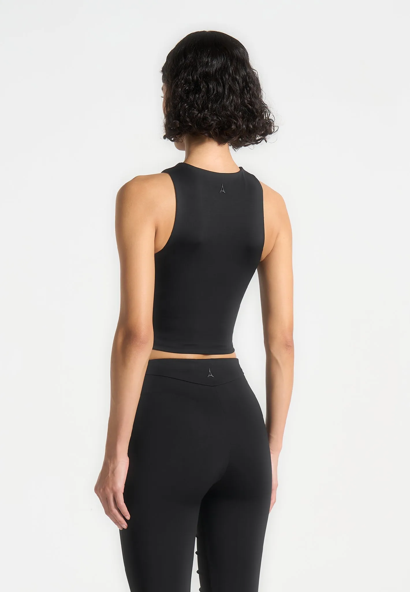 Eyelet Detail Tacked Racer Top  - Black Short Sleeve Versatile Fit